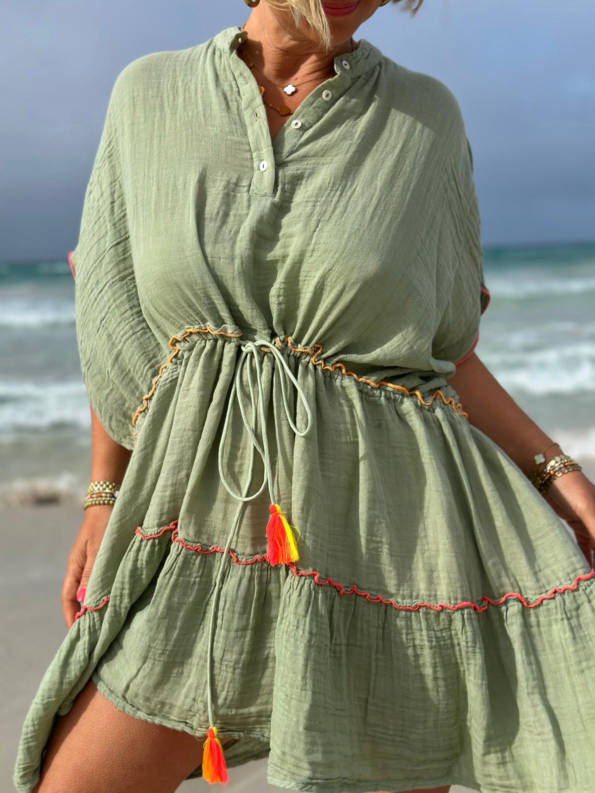Stylische Strandtunika "PEACE" in OLIV