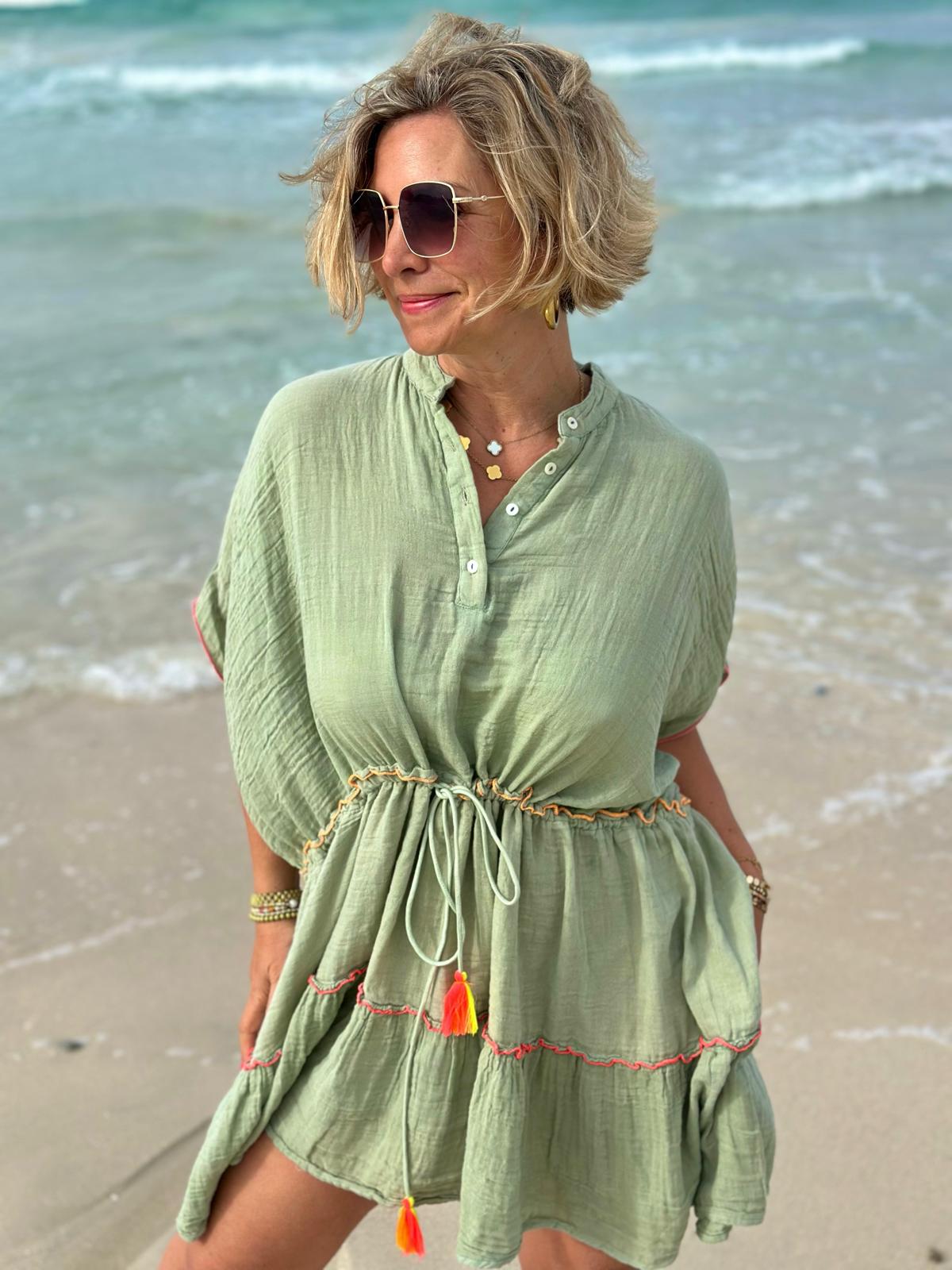 Stylische Strandtunika "PEACE" in OLIV