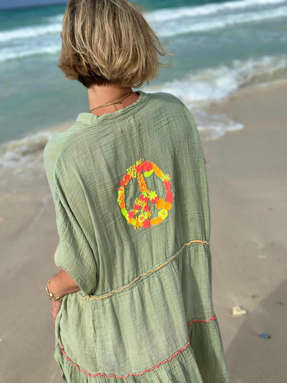 Stylische Strandtunika "PEACE" in OLIV