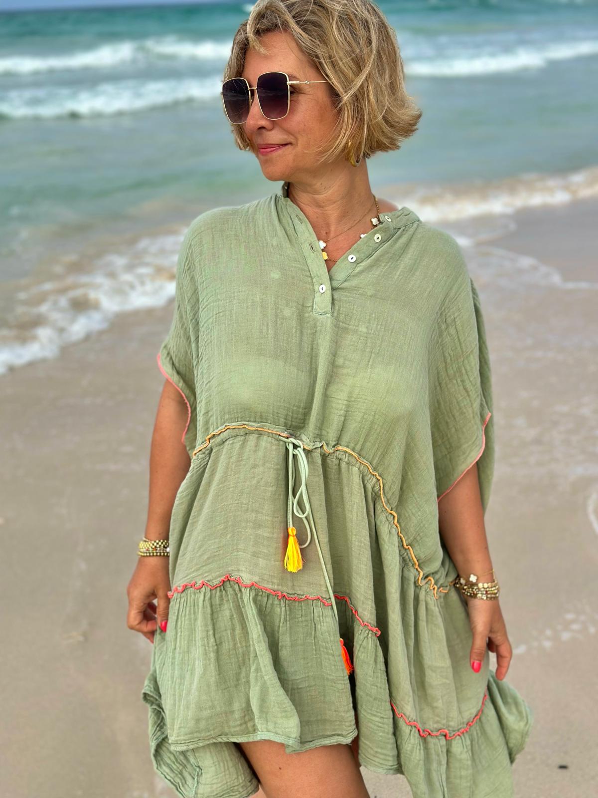 Stylische Strandtunika "PEACE" in OLIV