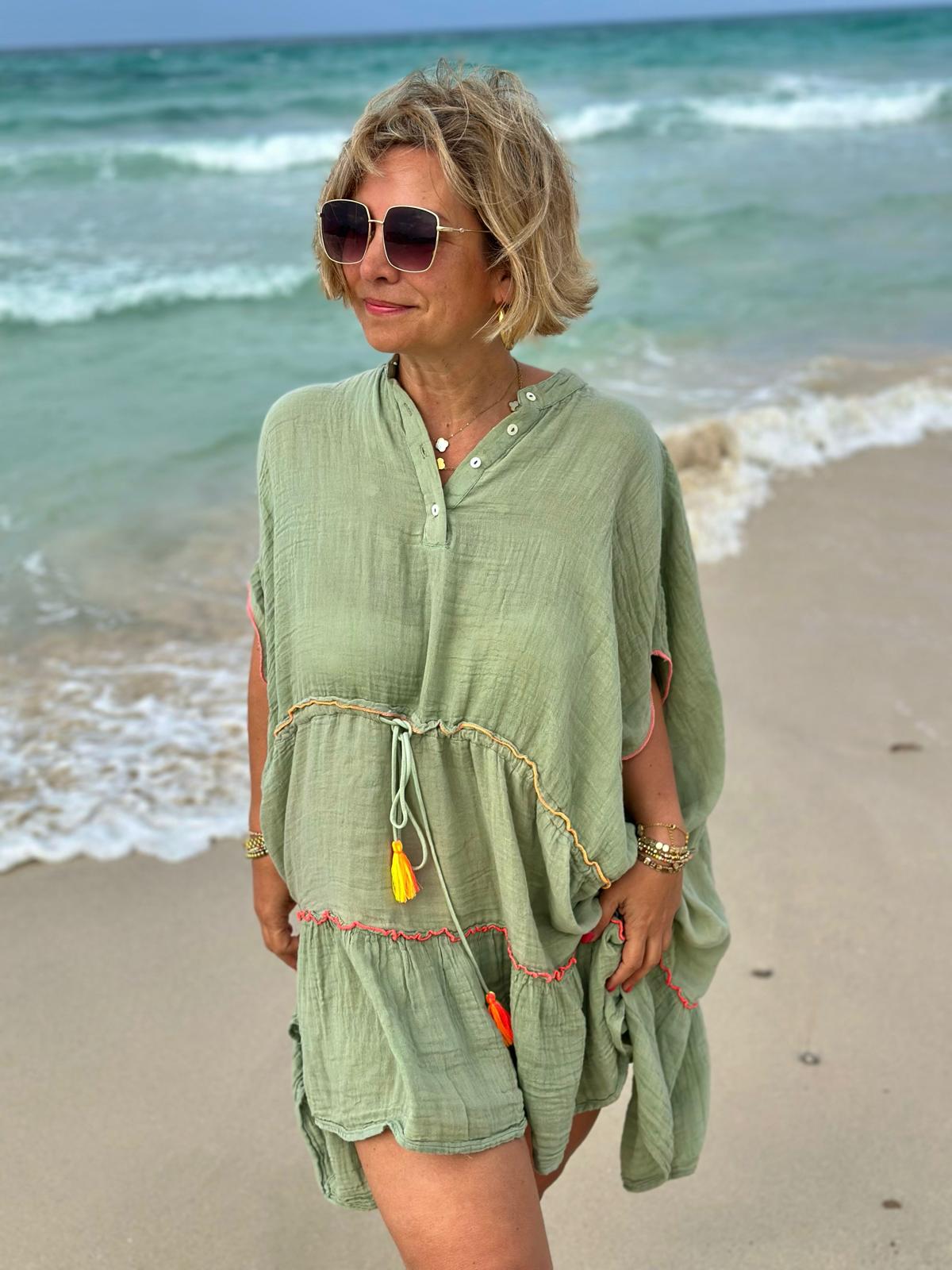 Stylische Strandtunika "PEACE" in OLIV
