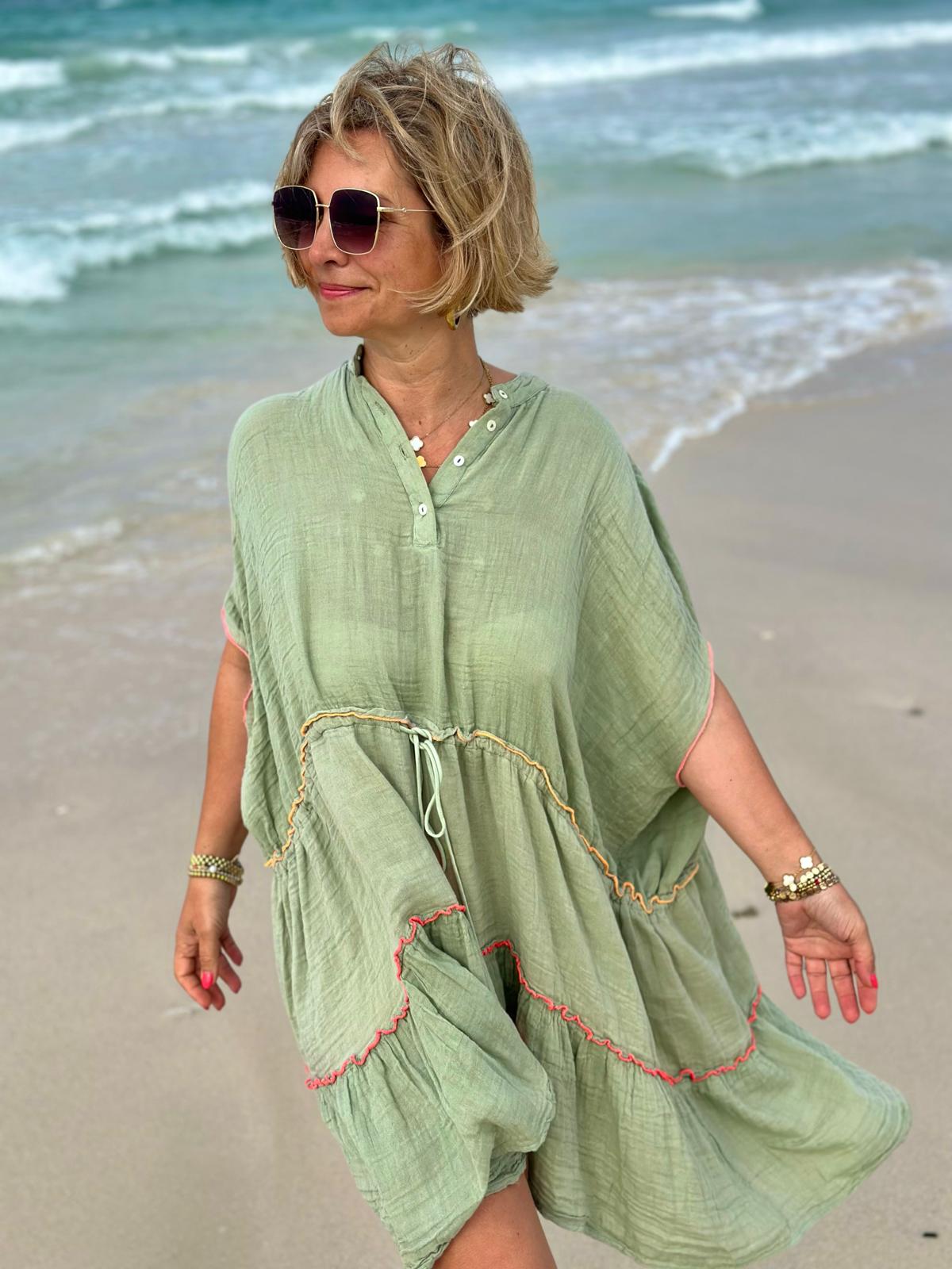 Stylische Strandtunika "PEACE" in OLIV