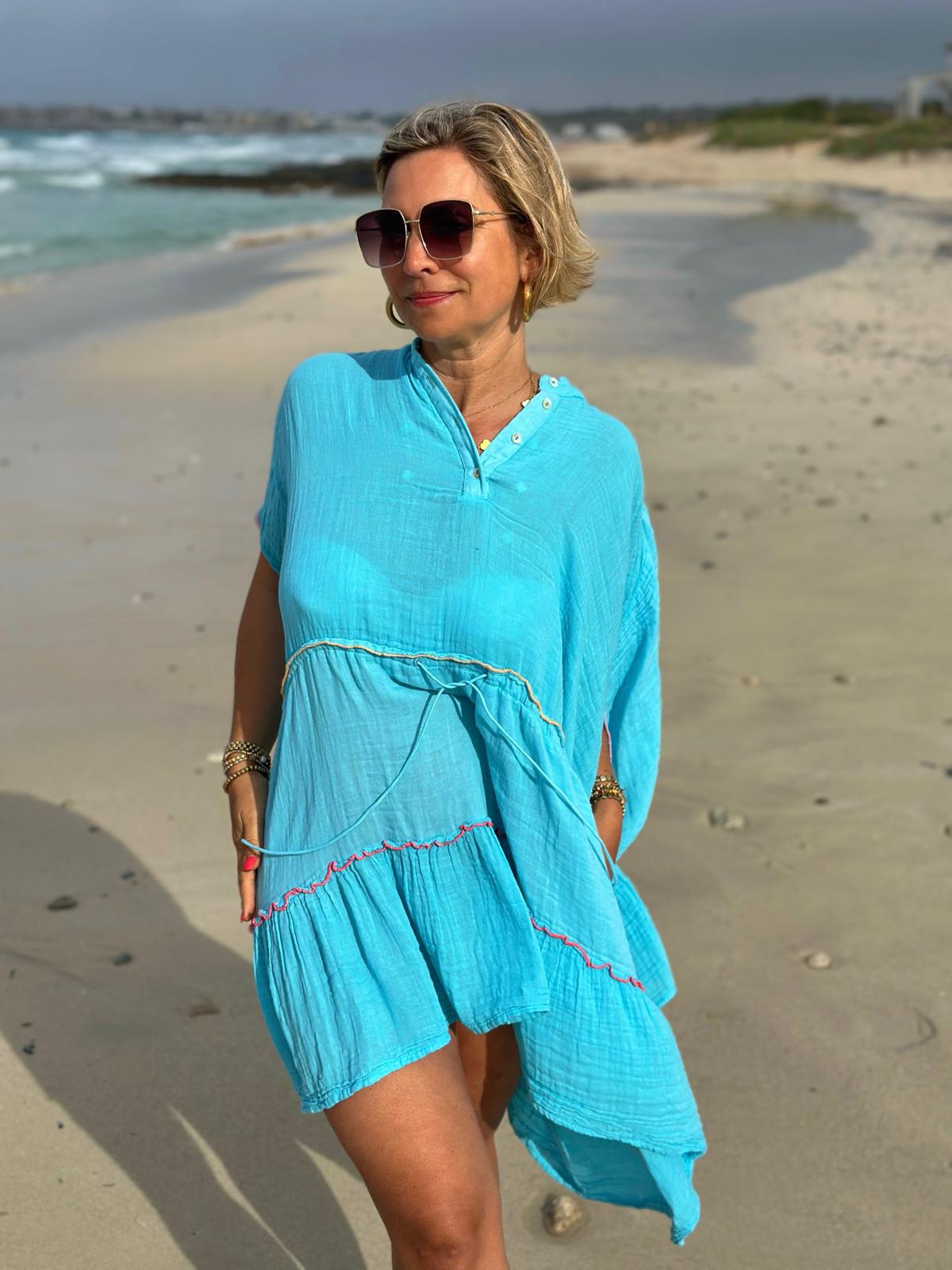 Stylische Strandtunika "PEACE" in TÜRKIS