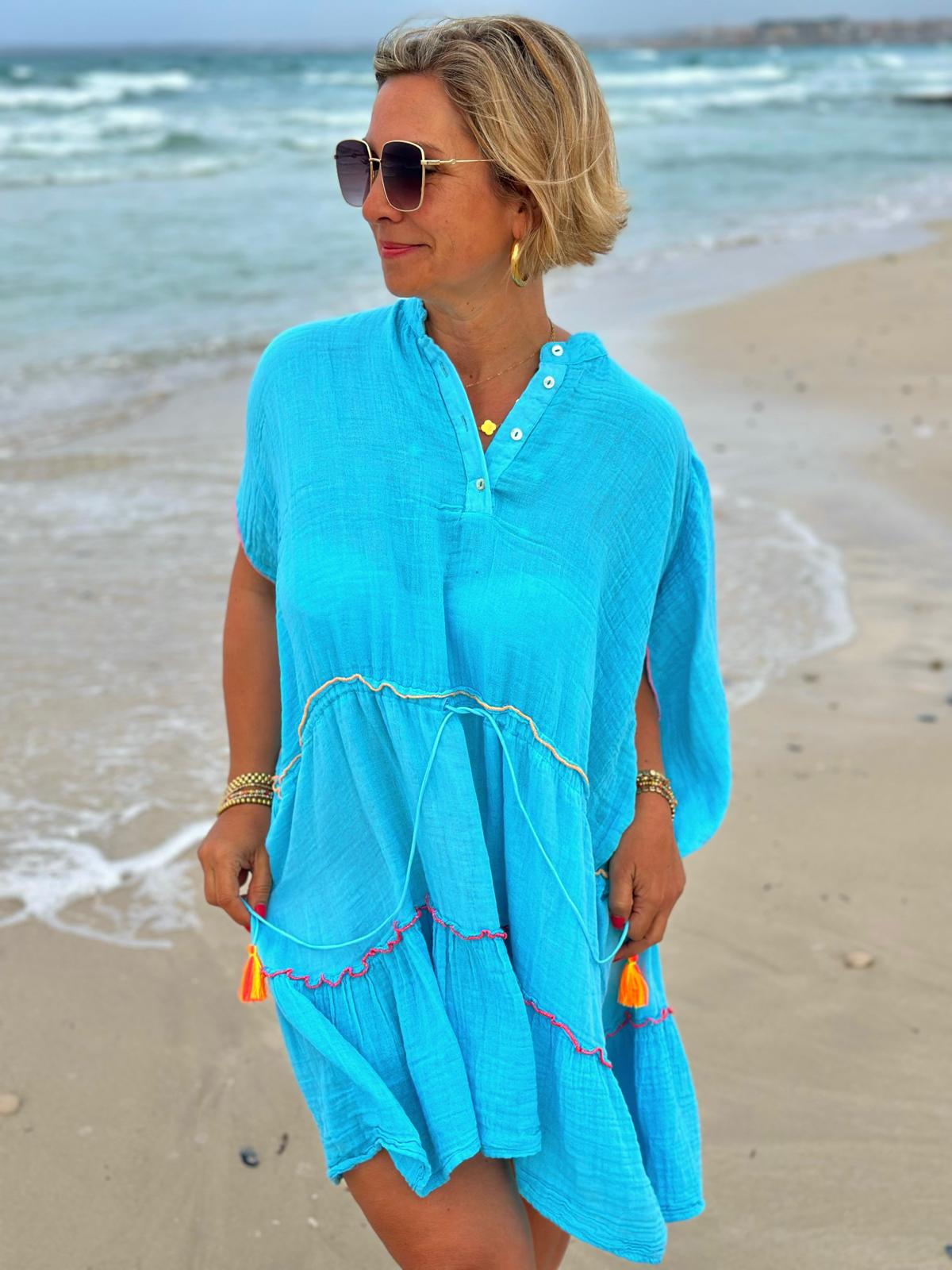 Stylische Strandtunika "PEACE" in TÜRKIS
