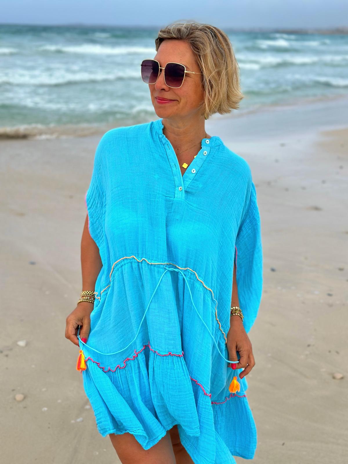 Stylische Strandtunika "PEACE" in TÜRKIS