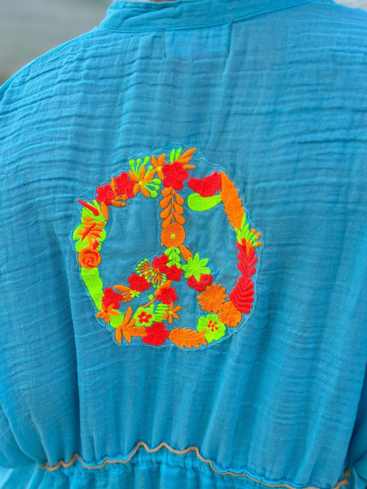 Stylische Strandtunika "PEACE" in TÜRKIS