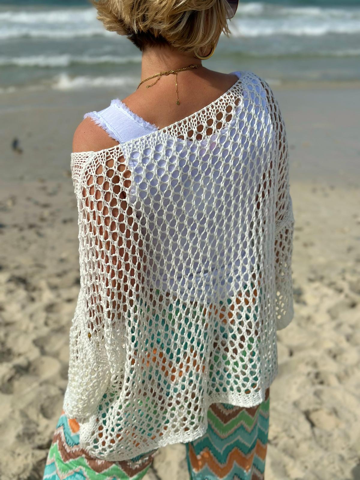 Süßer Onesize Netzpullover "HERZI" in Weiß