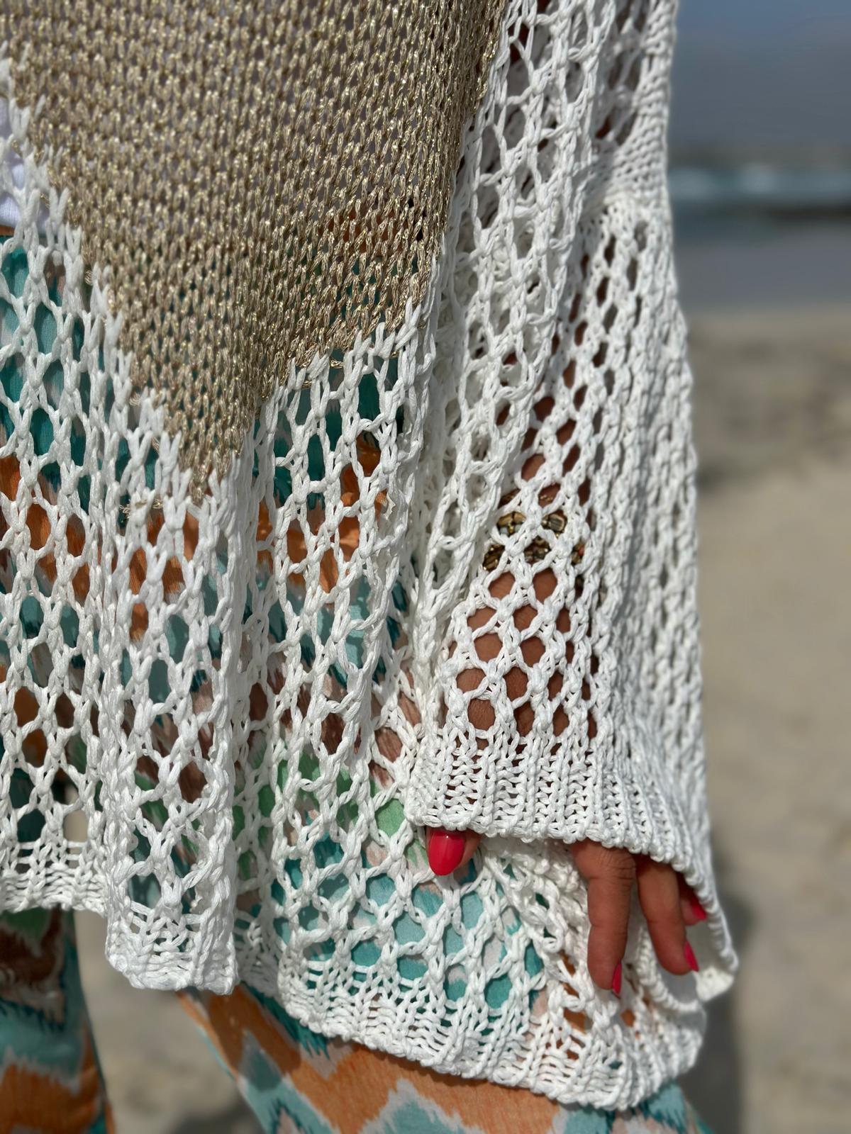 Süßer Onesize Netzpullover "HERZI" in Weiß