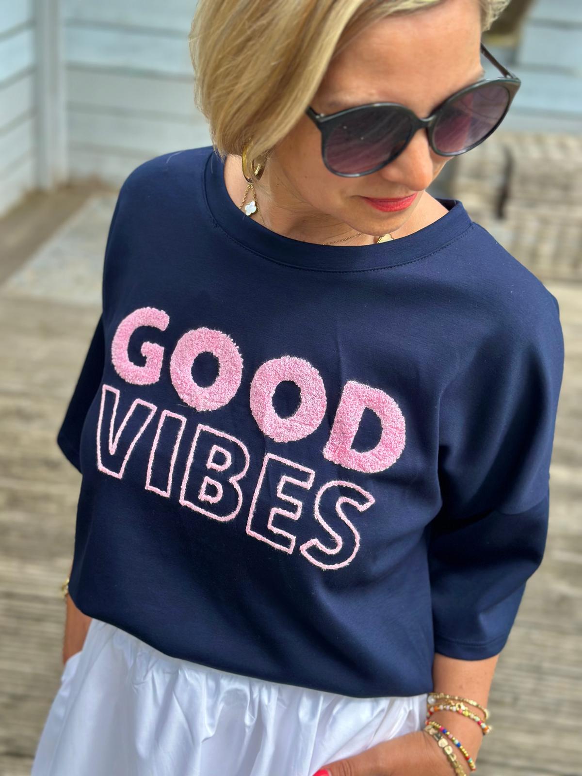 "GOOD VIBES" Kurz-Arm Sweatshirt in NAVY