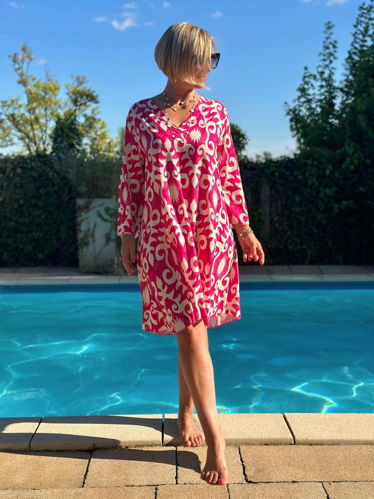 Sommerliches Tunika-Kleid "ESTEFANIA" in PINK WHITE