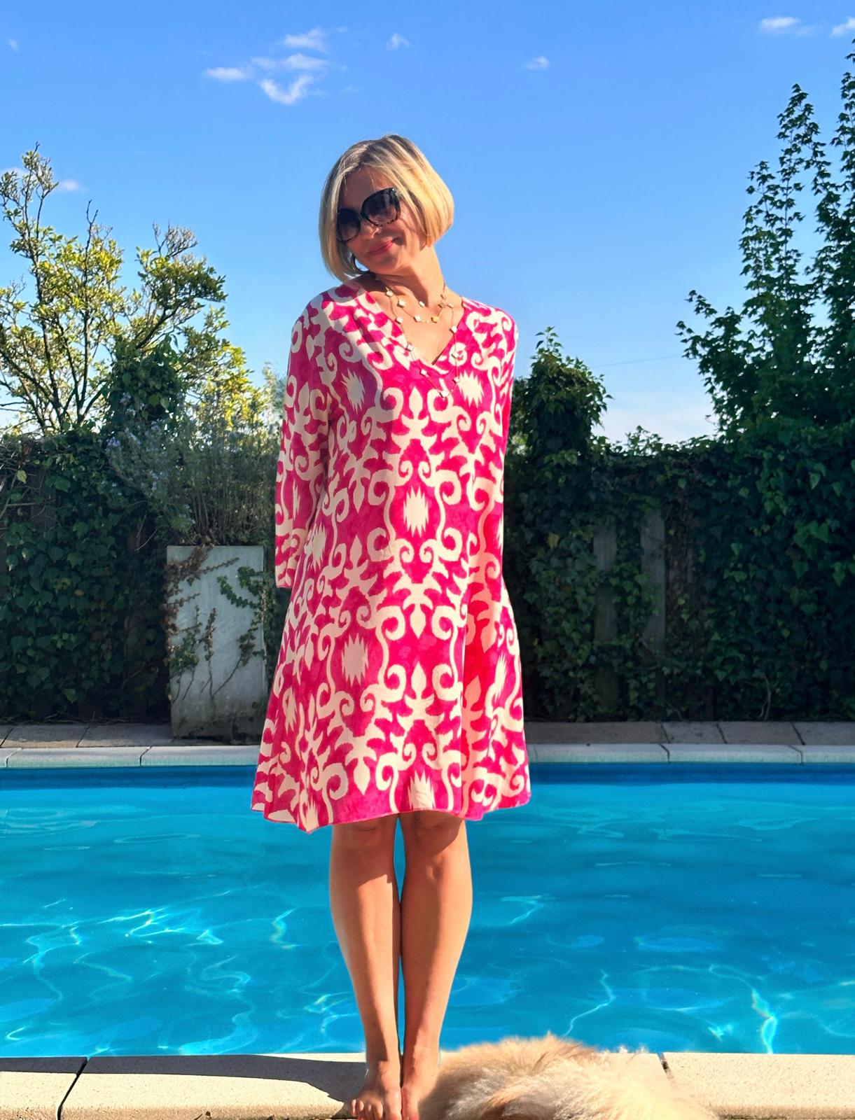 Sommerliches Tunika-Kleid "ESTEFANIA" in PINK WHITE