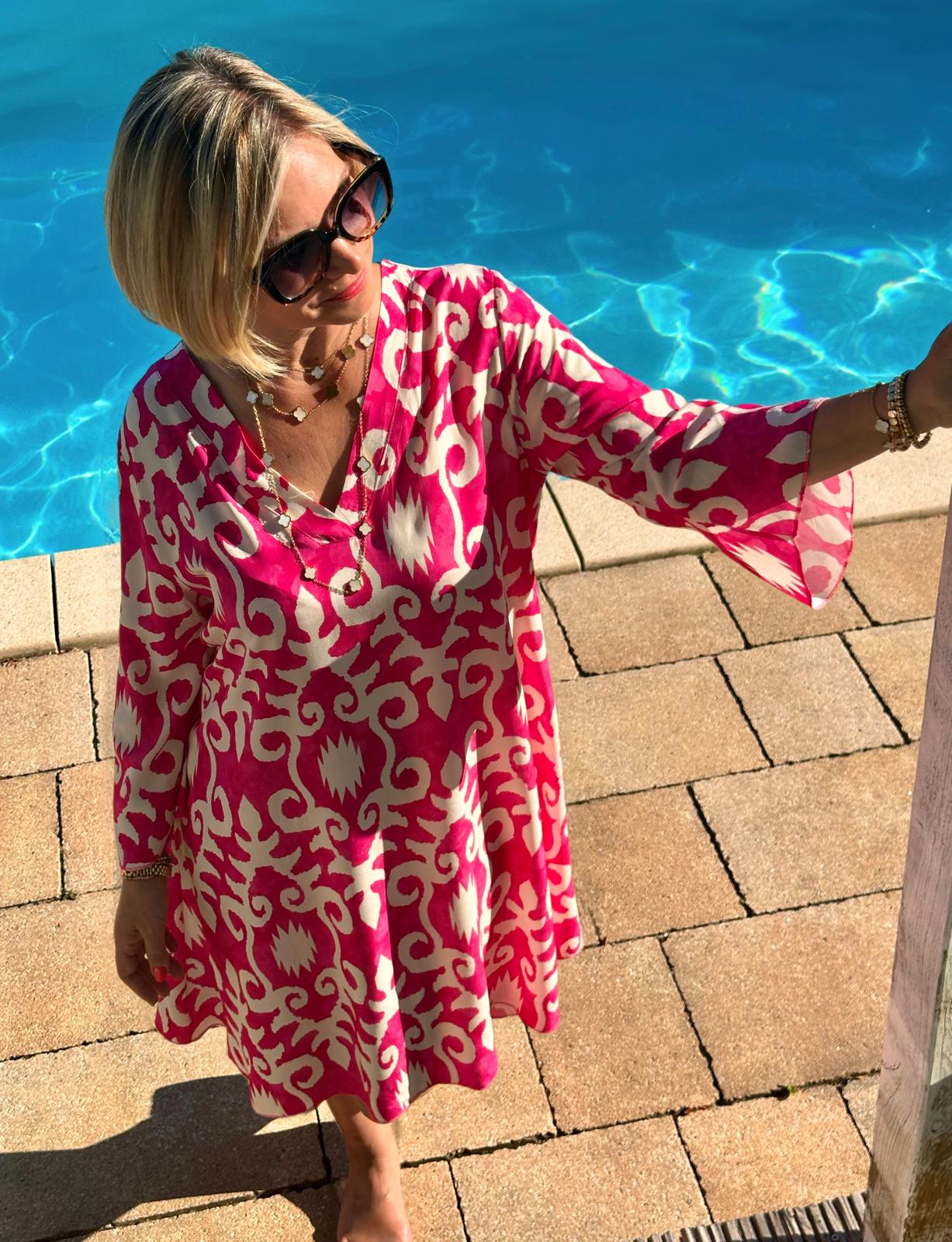 Sommerliches Tunika-Kleid "ESTEFANIA" in PINK WHITE