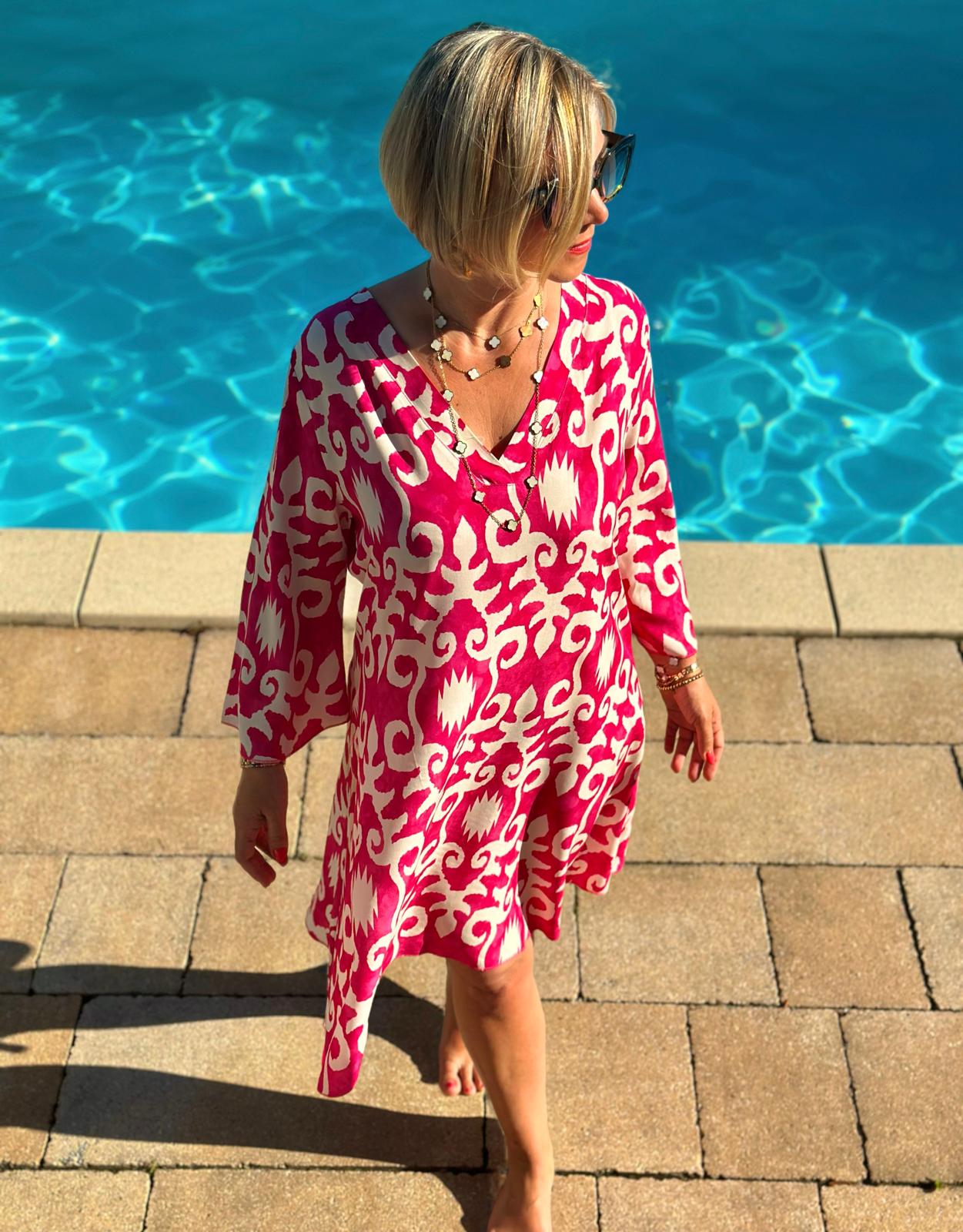Sommerliches Tunika-Kleid "ESTEFANIA" in PINK WHITE