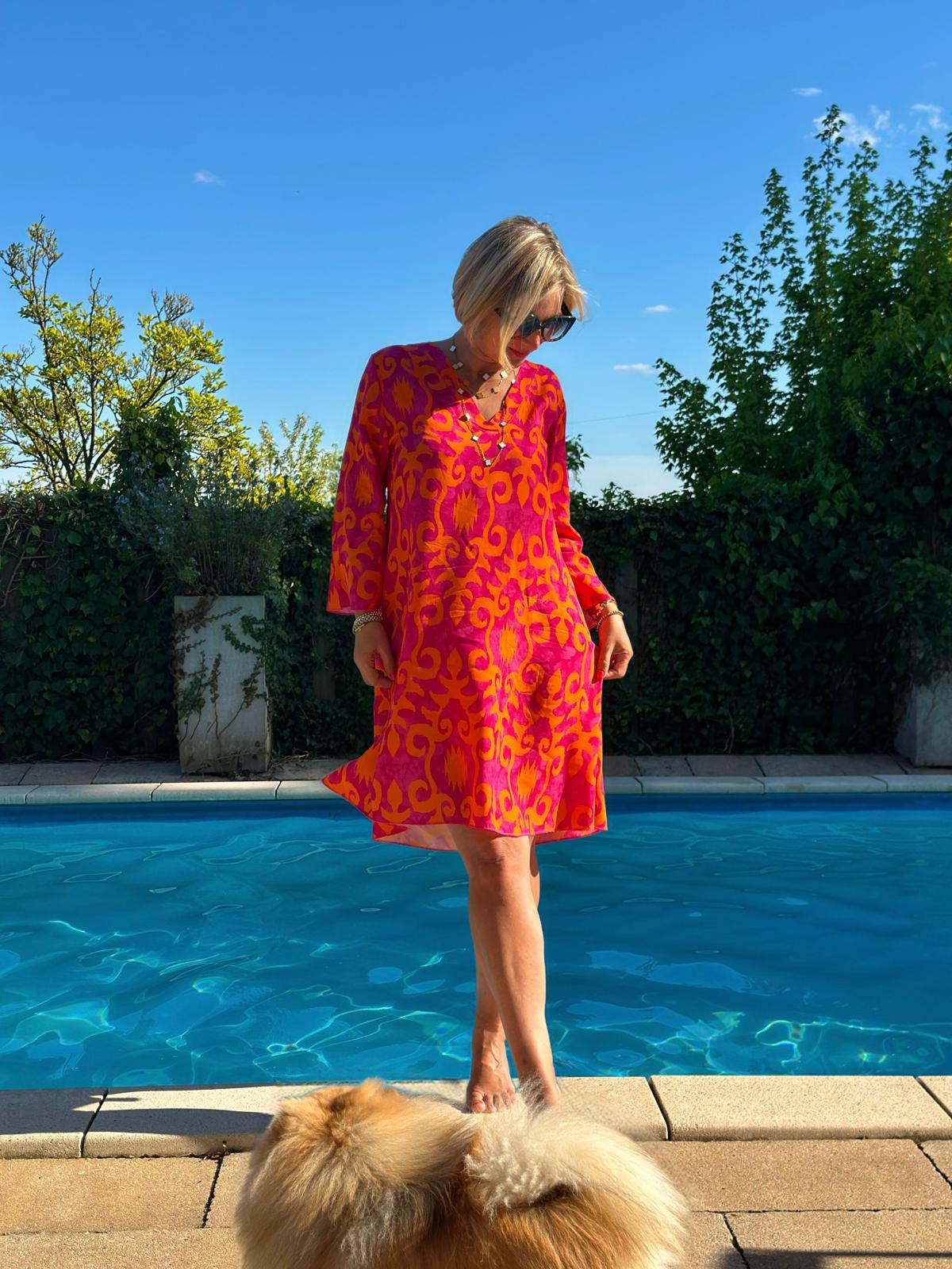 Sommerliches Tunika-Kleid "ESTEFANIA" in SUNSET ORANGE