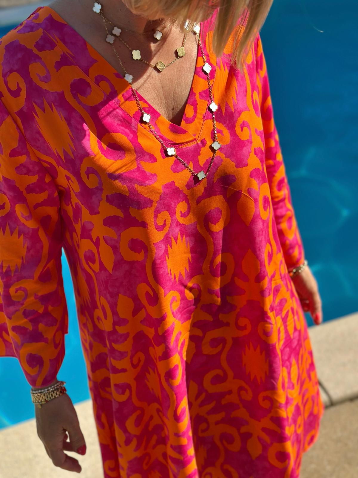 Sommerliches Tunika-Kleid "ESTEFANIA" in SUNSET ORANGE