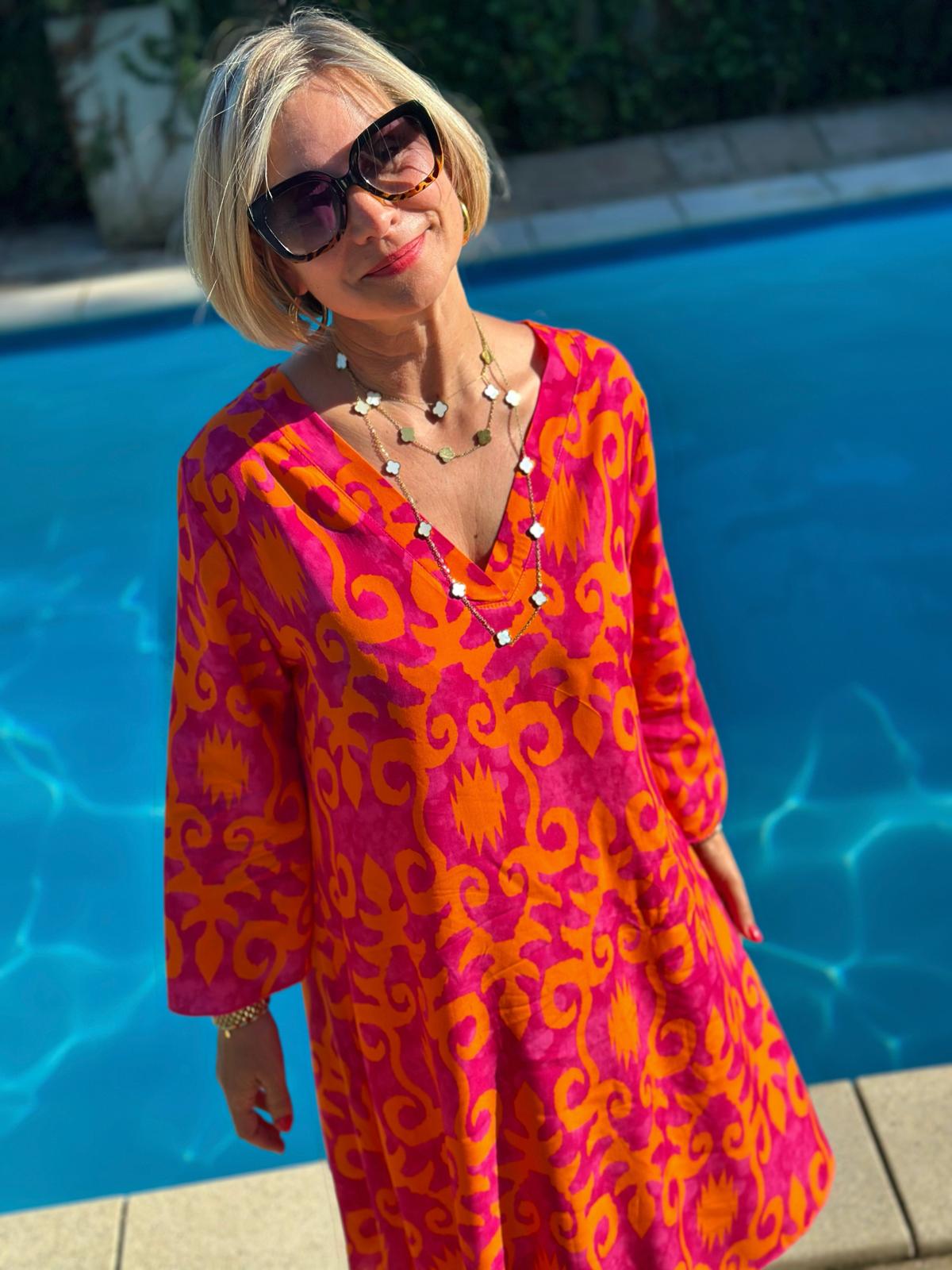 Sommerliches Tunika-Kleid "ESTEFANIA" in SUNSET ORANGE