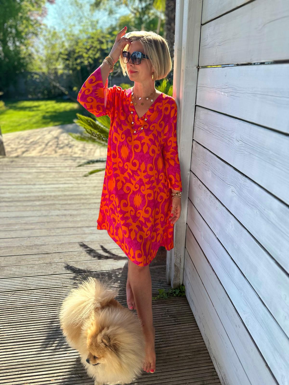 Sommerliches Tunika-Kleid "ESTEFANIA" in SUNSET ORANGE