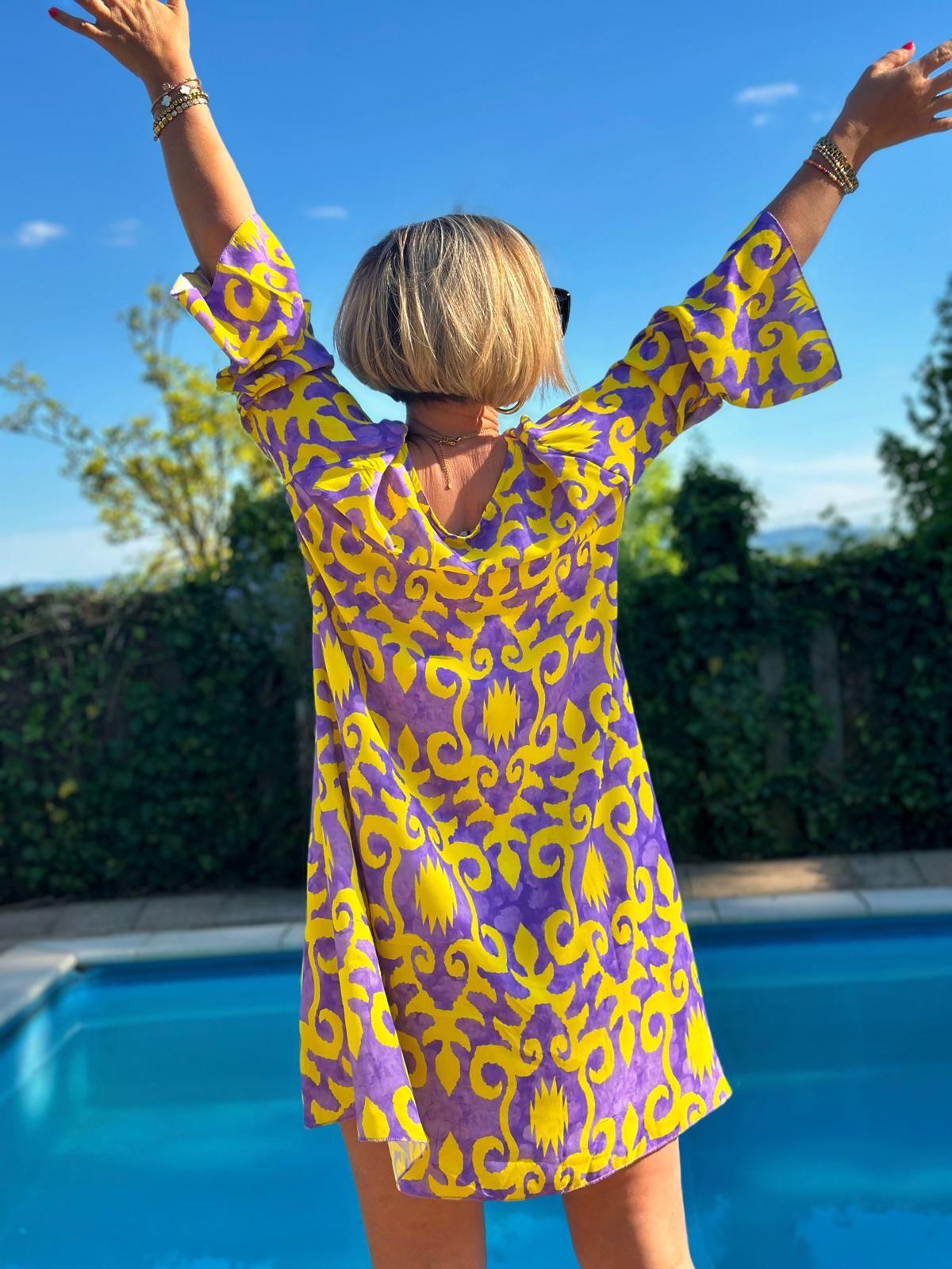 Sommerliches Tunika-Kleid "ESTEFANIA" in LILA GELB