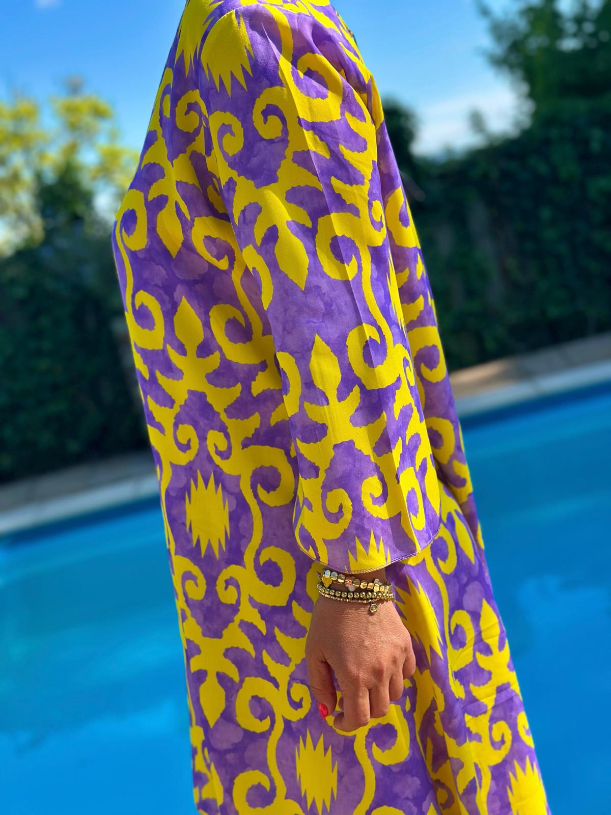 Sommerliches Tunika-Kleid "ESTEFANIA" in LILA GELB