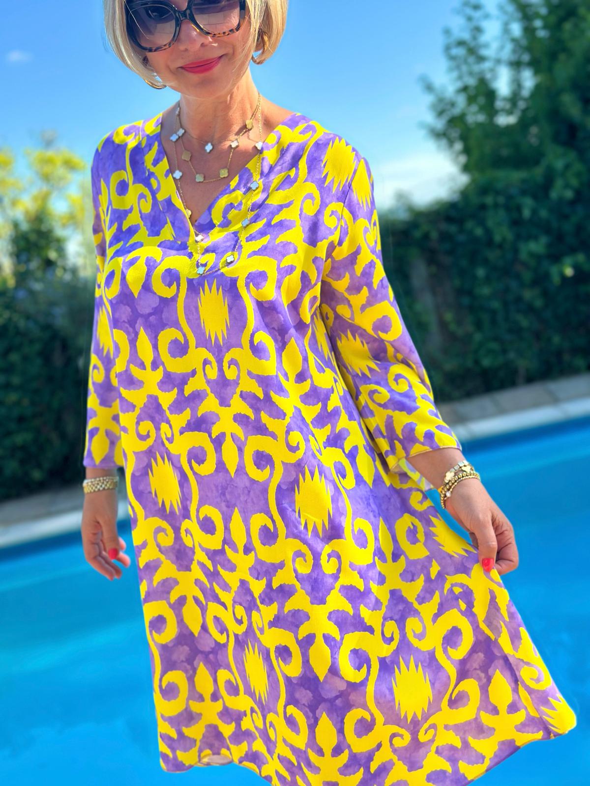 Sommerliches Tunika-Kleid "ESTEFANIA" in LILA GELB