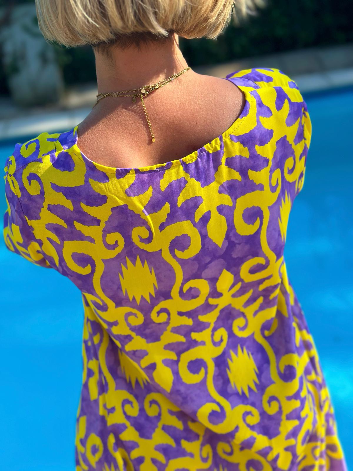 Sommerliches Tunika-Kleid "ESTEFANIA" in LILA GELB