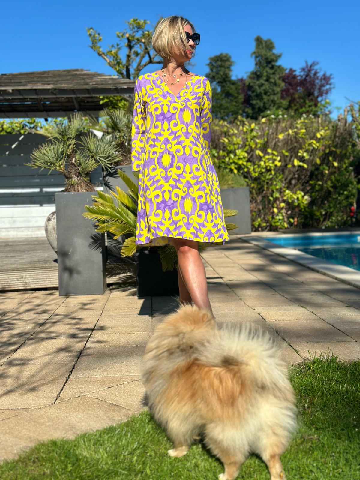 Sommerliches Tunika-Kleid "ESTEFANIA" in LILA GELB