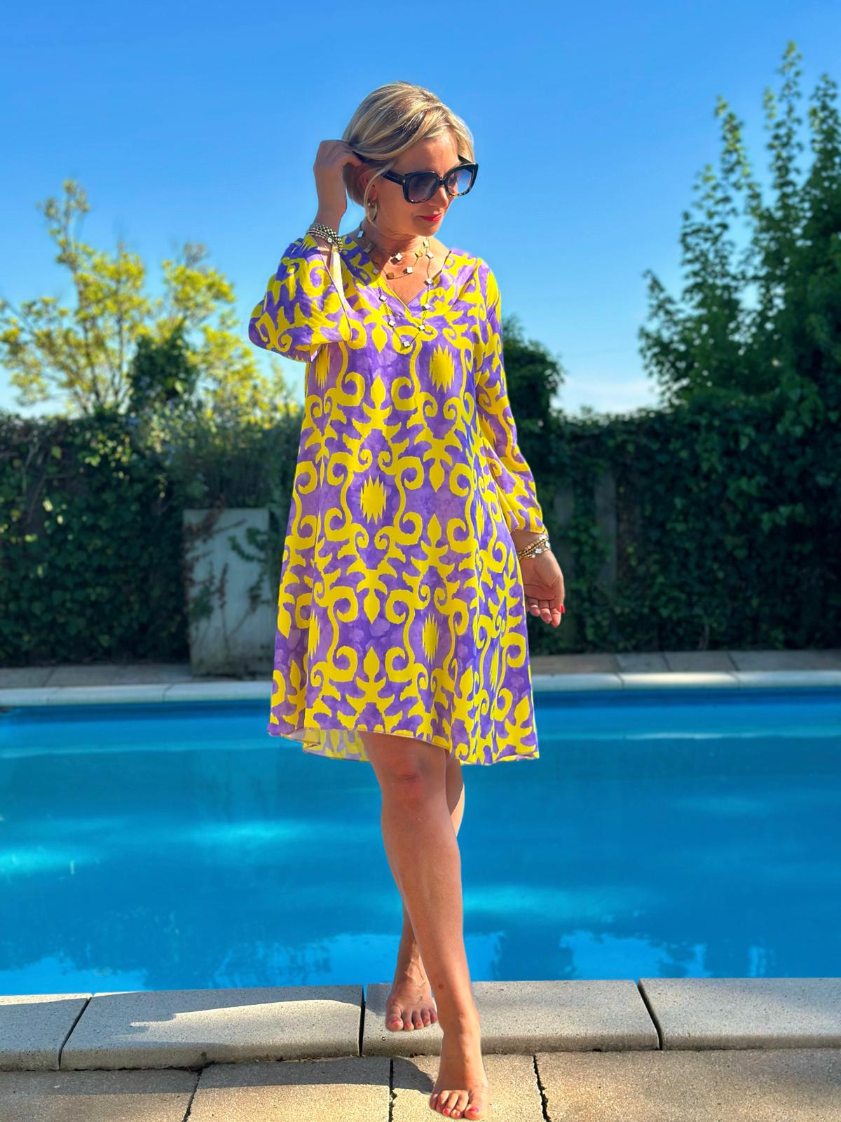 Sommerliches Tunika-Kleid "ESTEFANIA" in LILA GELB