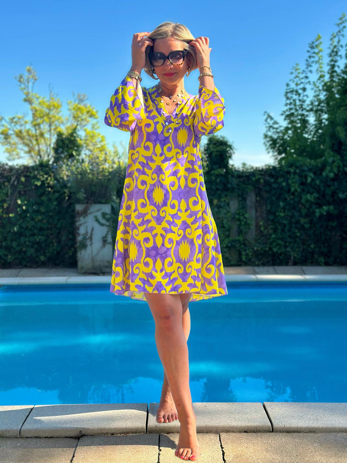 Sommerliches Tunika-Kleid "ESTEFANIA" in LILA GELB