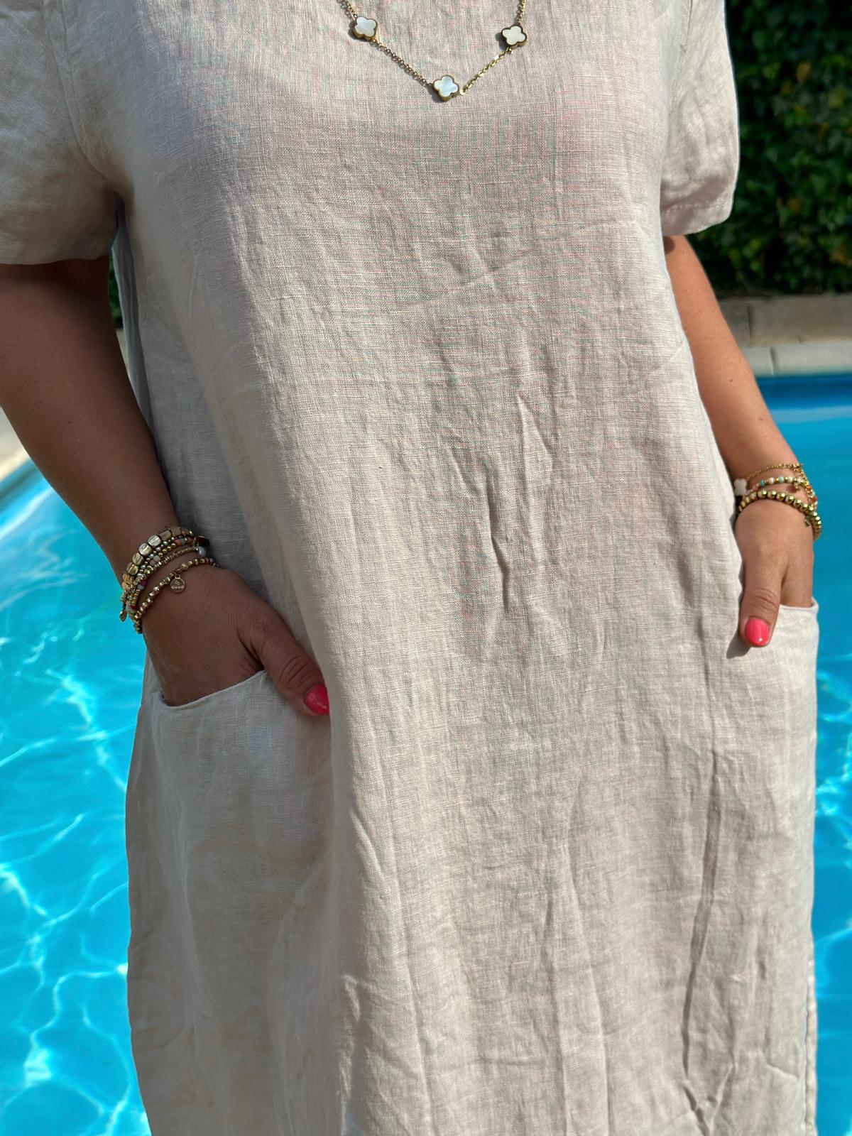Weites Leinen-Sommerkleid "Fabrizia" in Beige