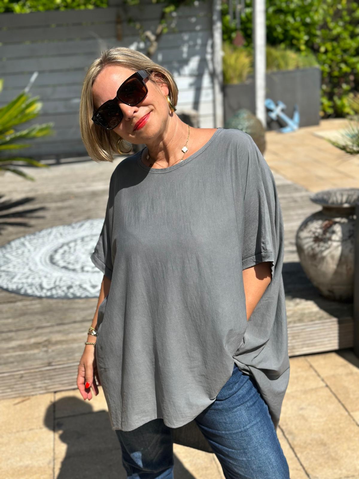 Zuckersüßes LONGSHIRT in Steingrau