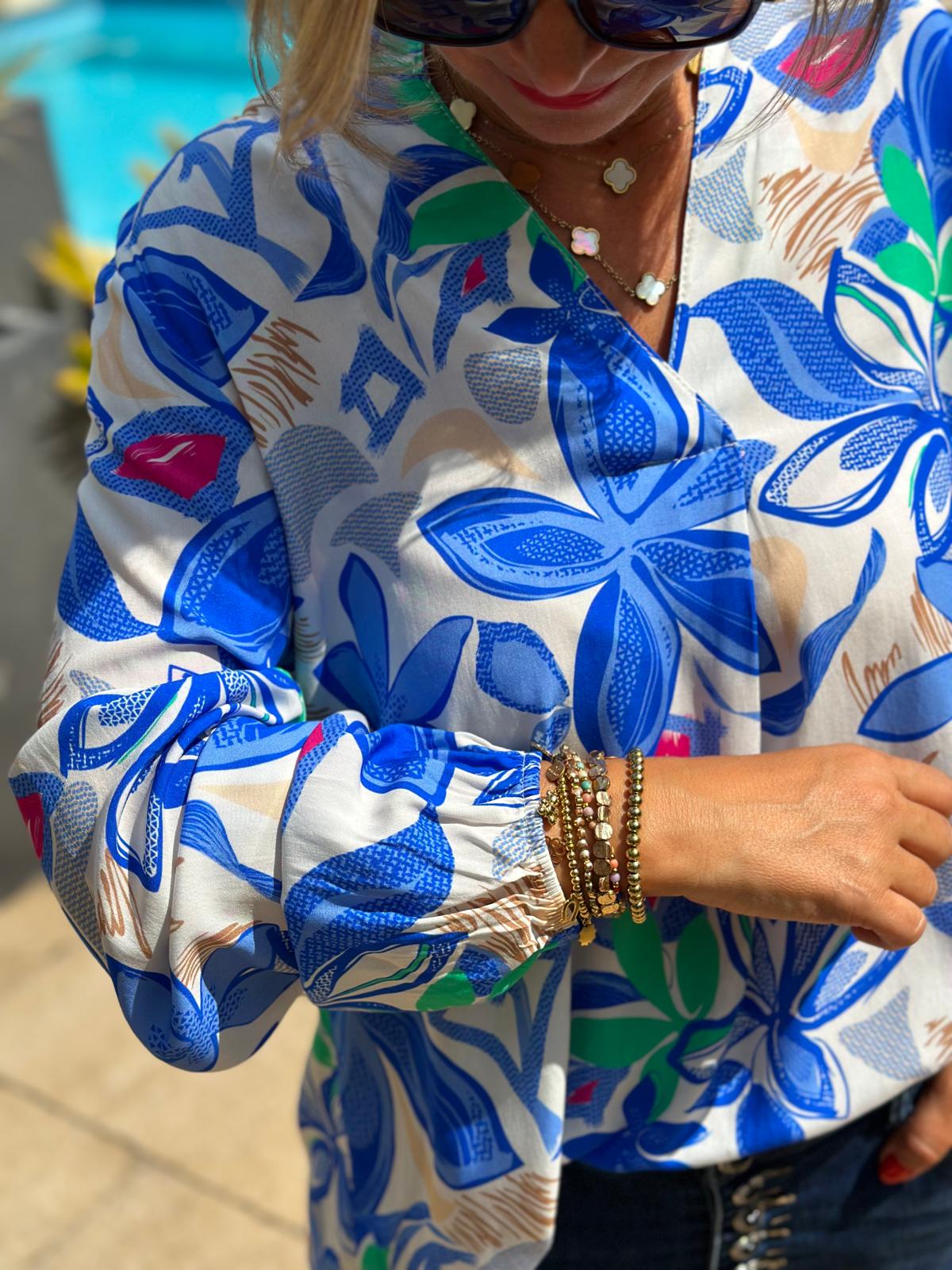 Stylische Sommerbluse "BLUE FLOWERS"