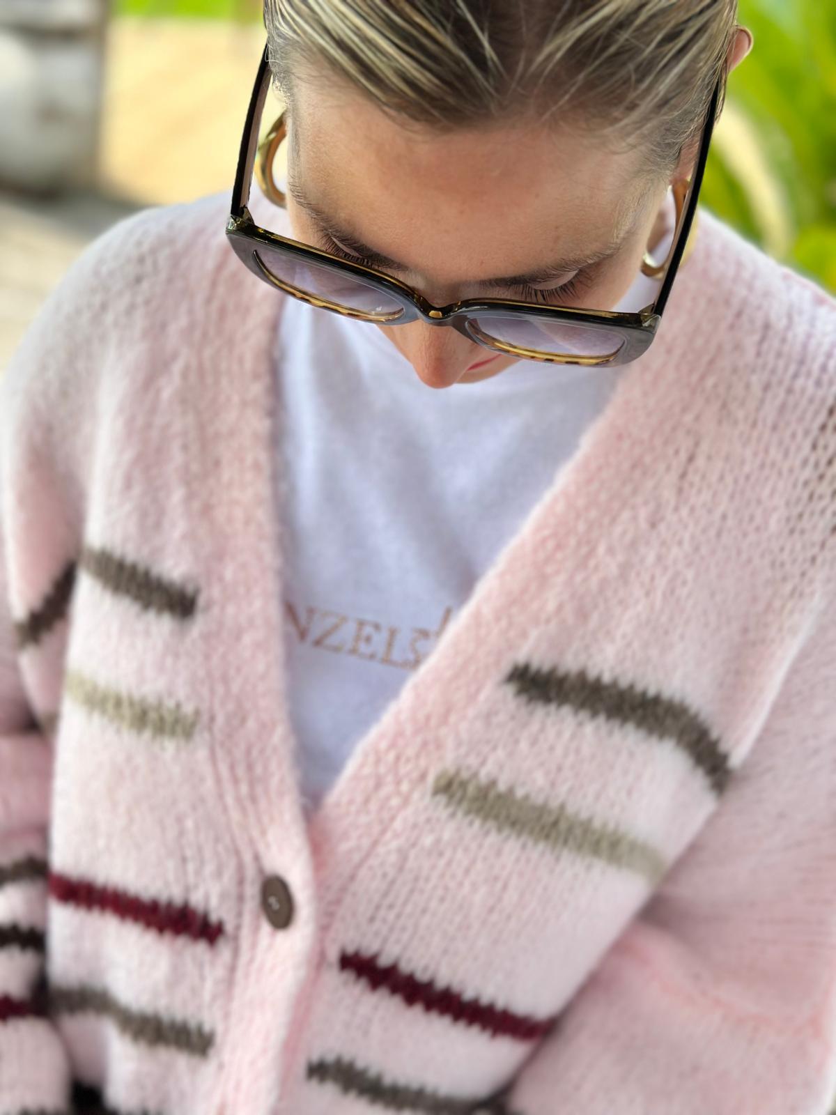 Süße Strickjacke mit Streifen (ROSA)