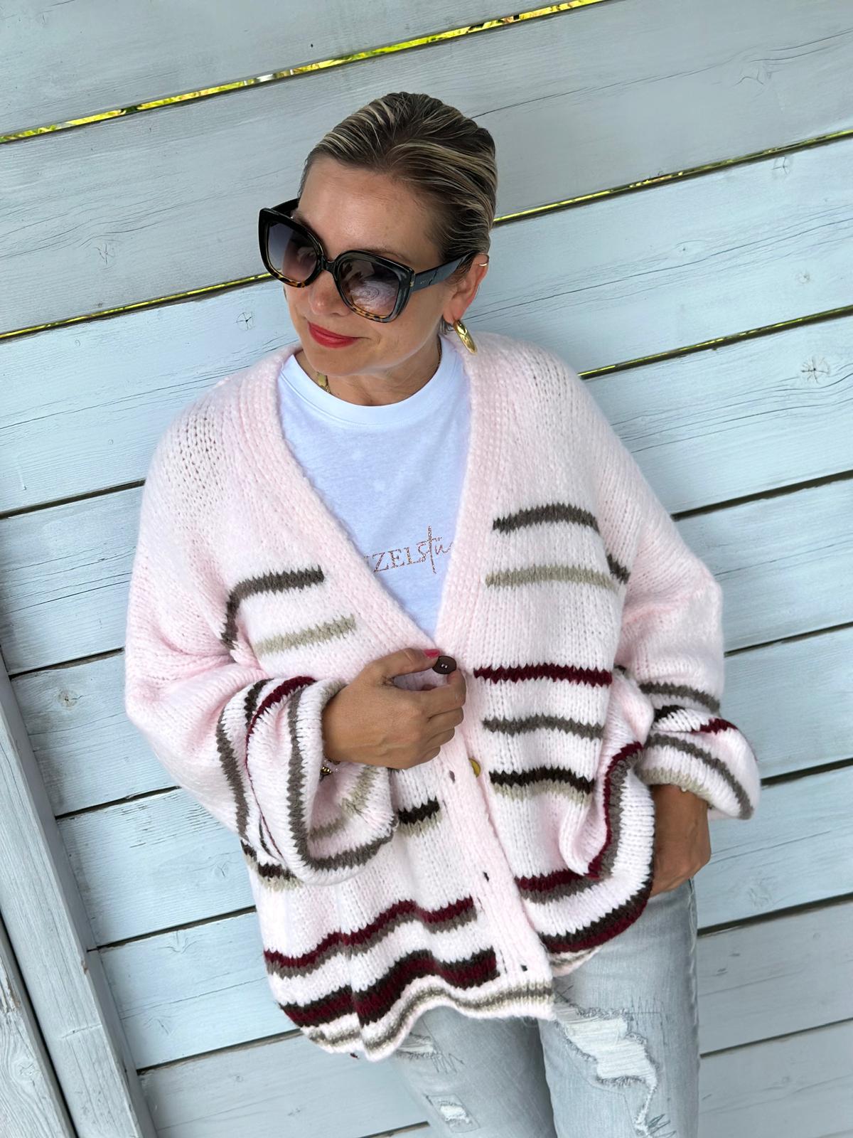 Süße Strickjacke mit Streifen (ROSA)