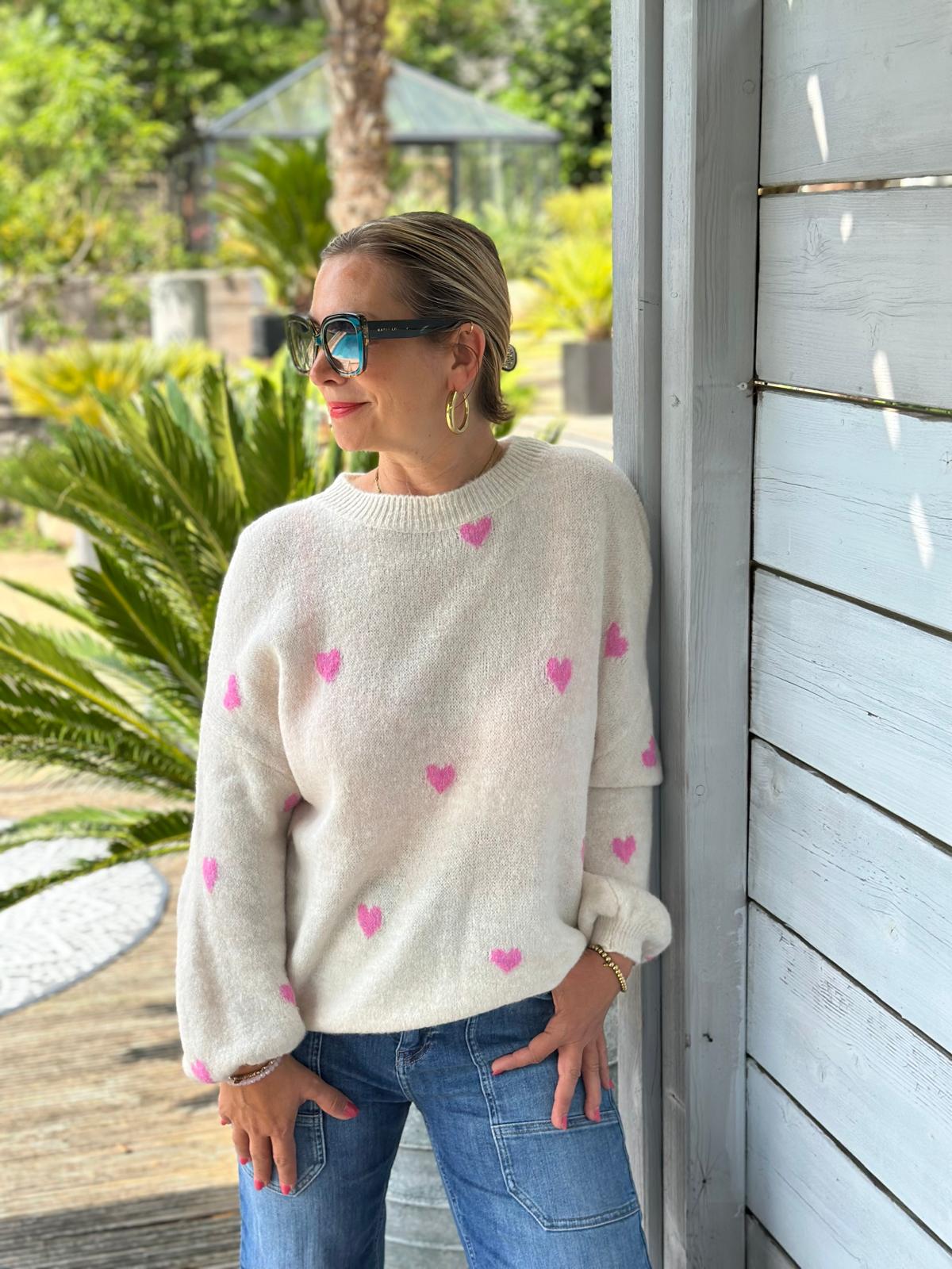 Süßer Strickpullover "Herzchen" in Cremé / Rosa