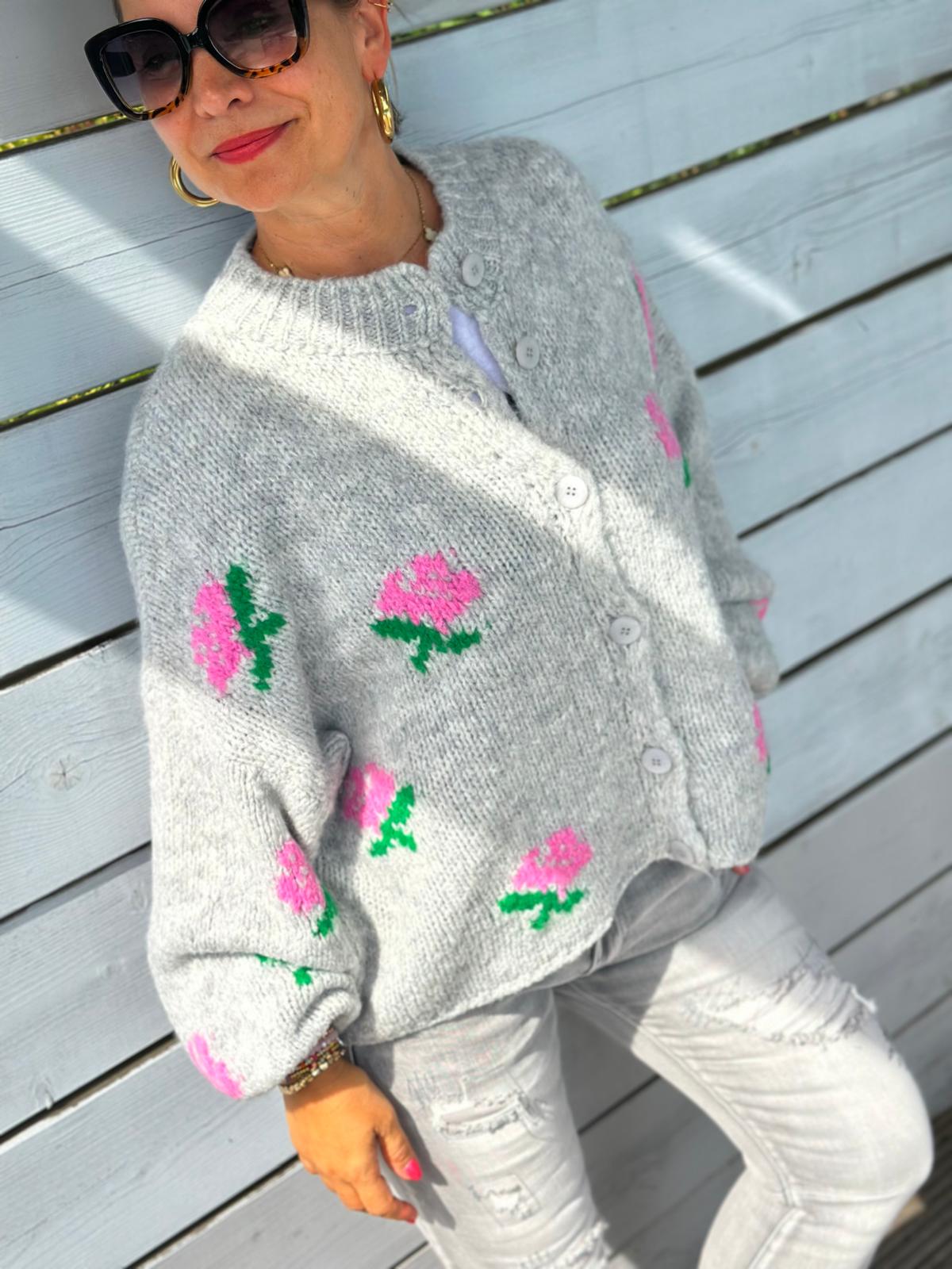 Kuschel Strickjacke ROSES in Grau