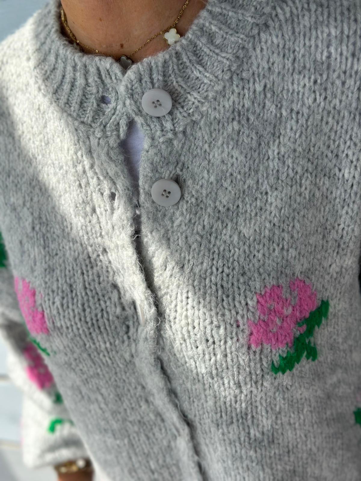 Kuschel Strickjacke ROSES in Grau