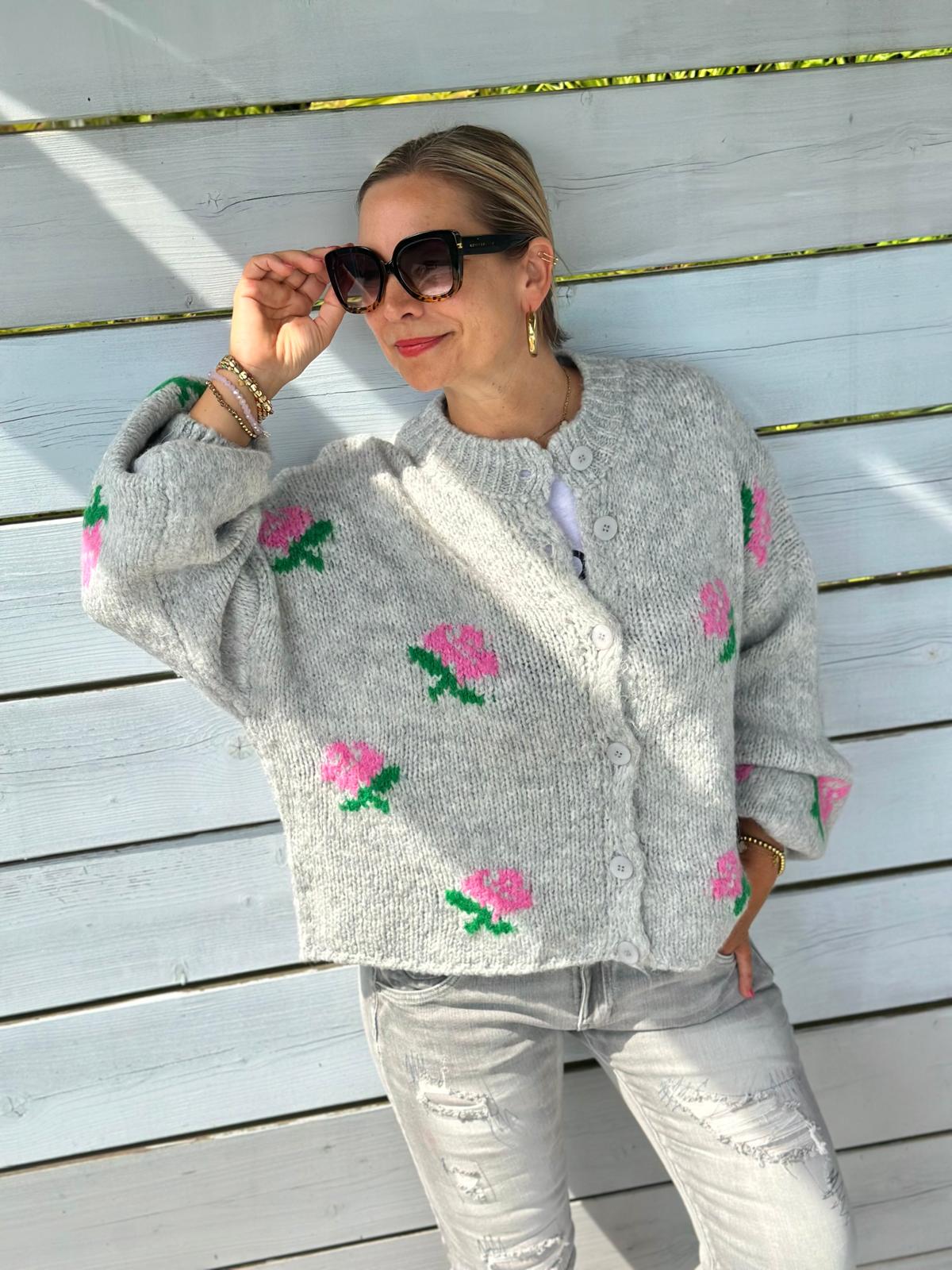 Kuschel Strickjacke ROSES in Grau