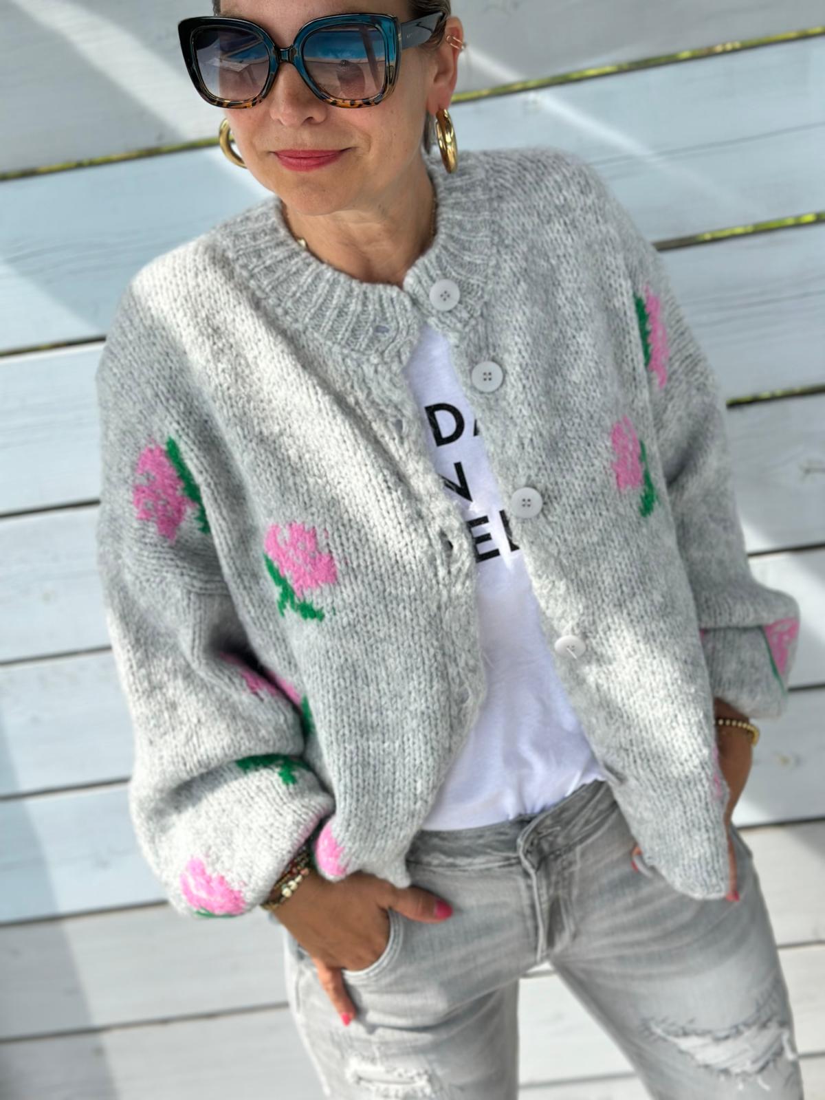 Kuschel Strickjacke ROSES in Grau