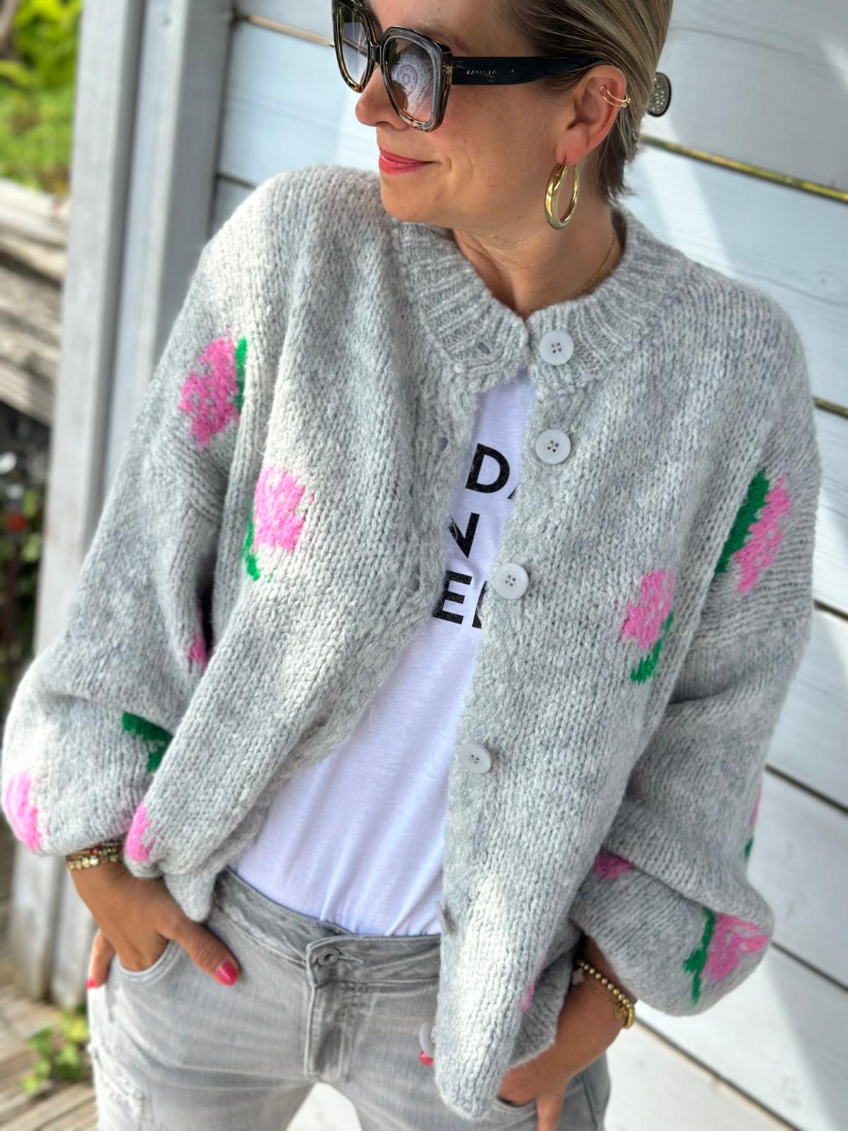 Kuschel Strickjacke ROSES in Grau