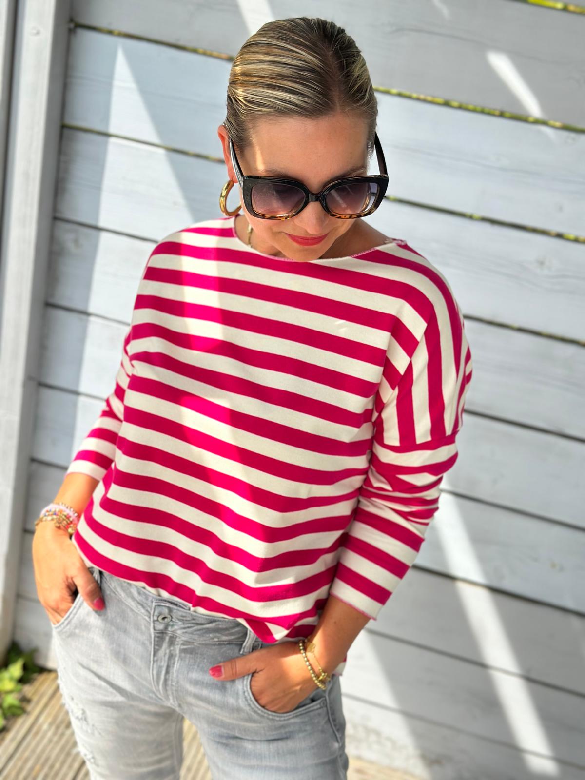 Leichtes Shirt STREIFEN in Dark Pink/Weiss