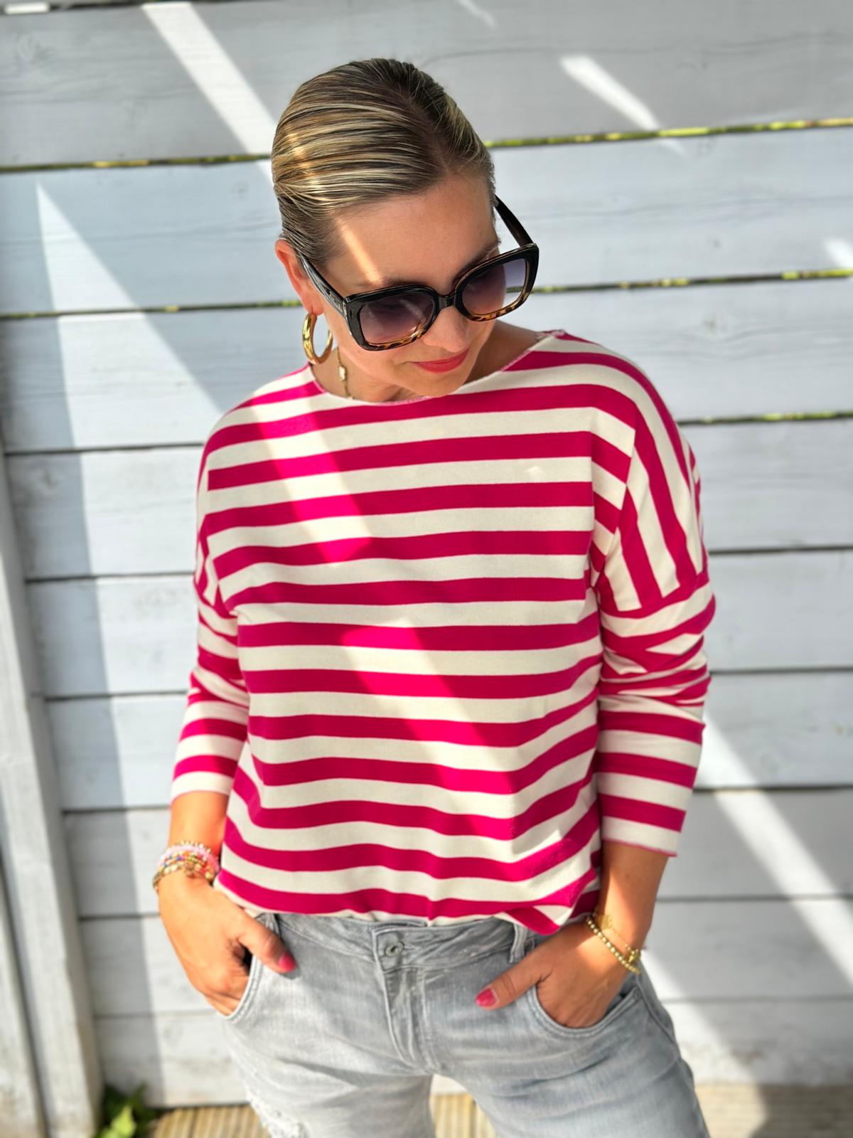Leichtes Shirt STREIFEN in Dark Pink/Weiss
