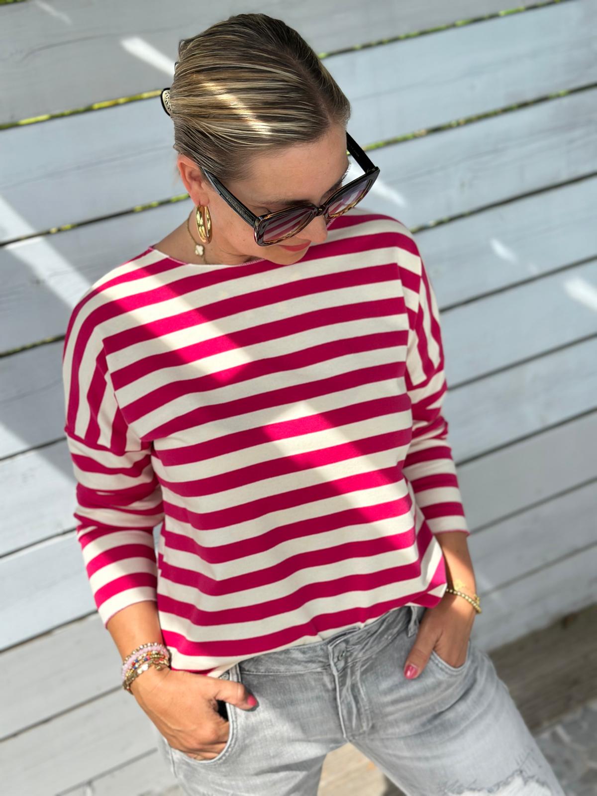Leichtes Shirt STREIFEN in Dark Pink/Weiss