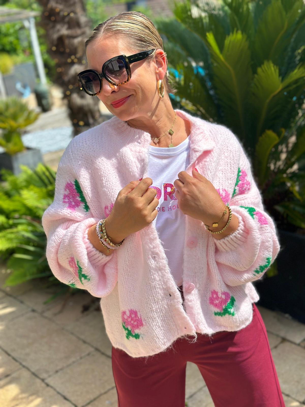 Kuschel Strickjacke ROSES in Rosa