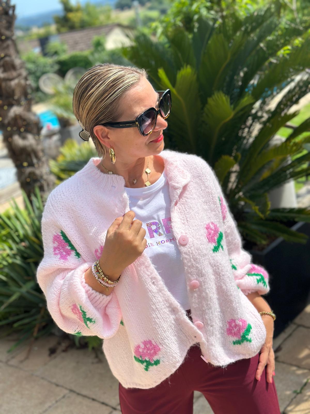 Kuschel Strickjacke ROSES in Rosa