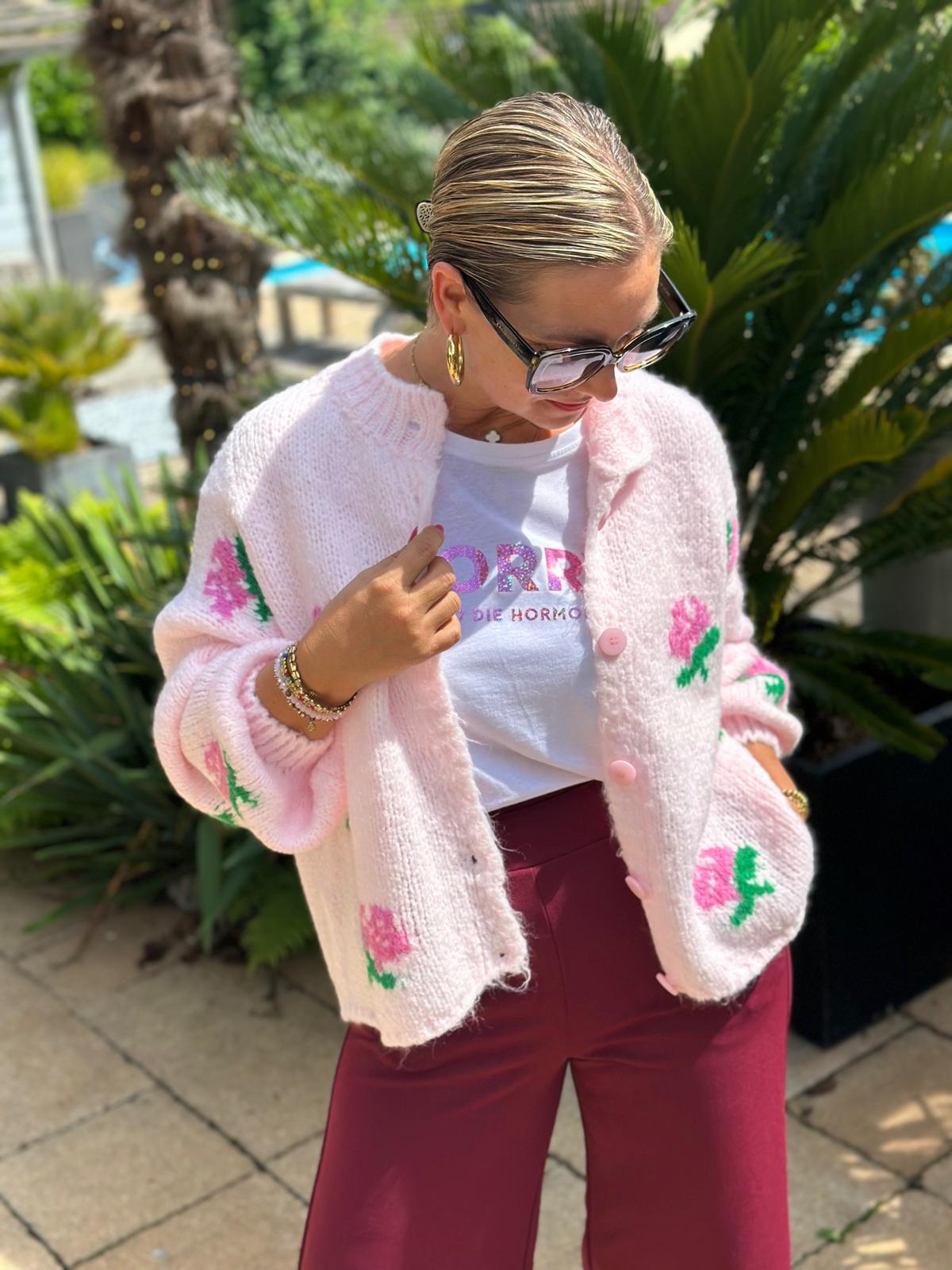 Kuschel Strickjacke ROSES in Rosa