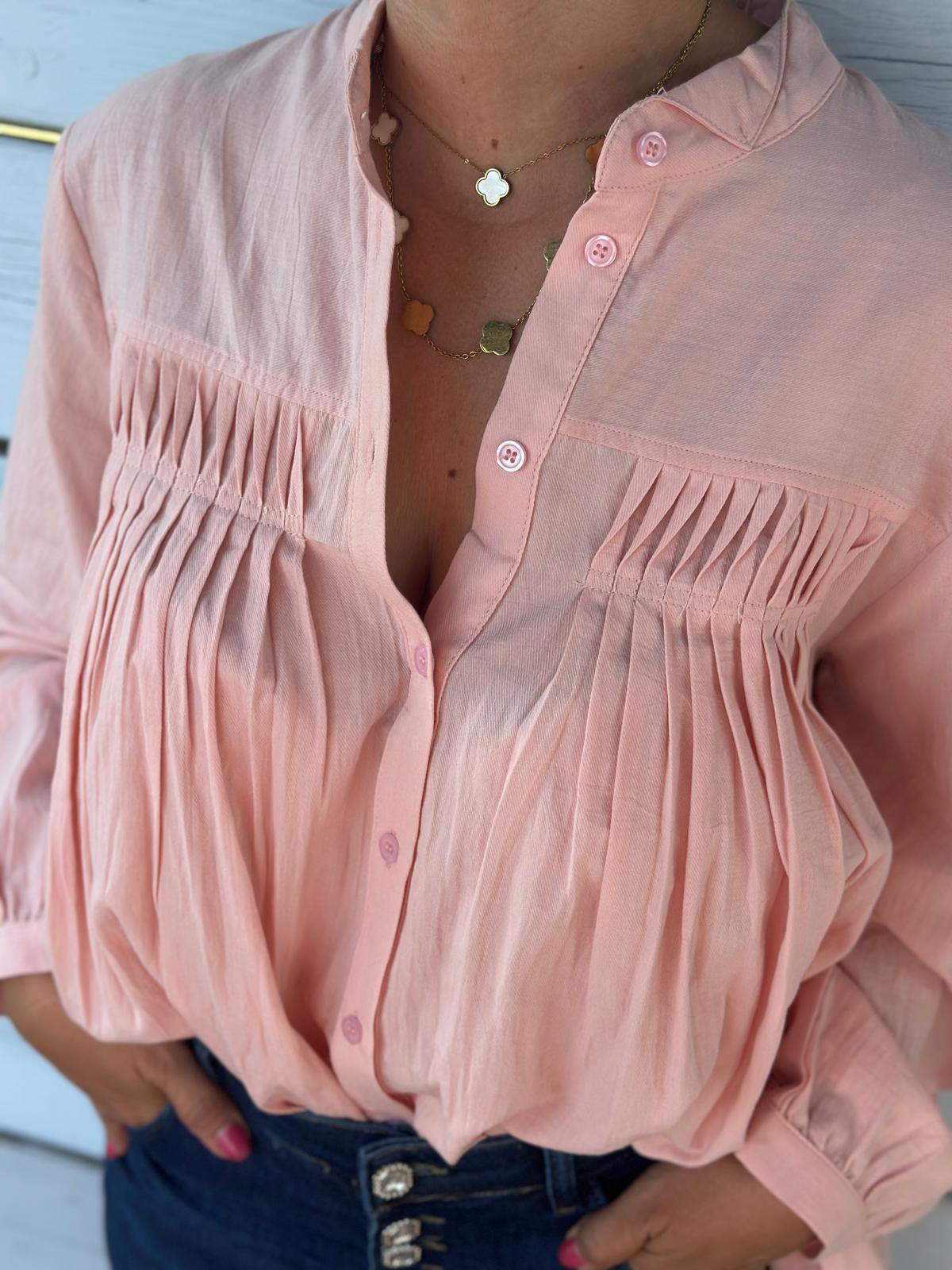 Geraffte Herbst-Bluse in Altrosé