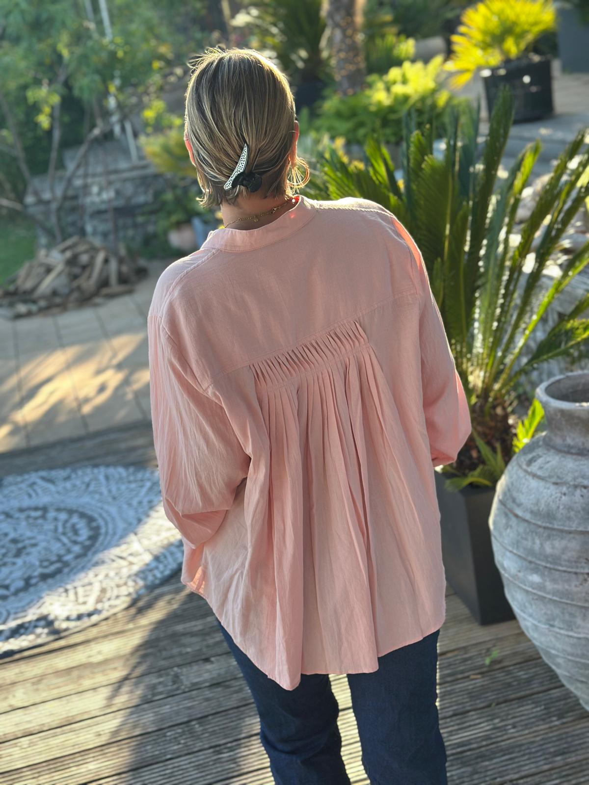 Geraffte Herbst-Bluse in Altrosé
