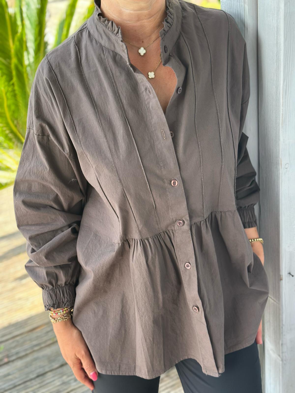 Geraffte Highlight-Bluse in Chocolate