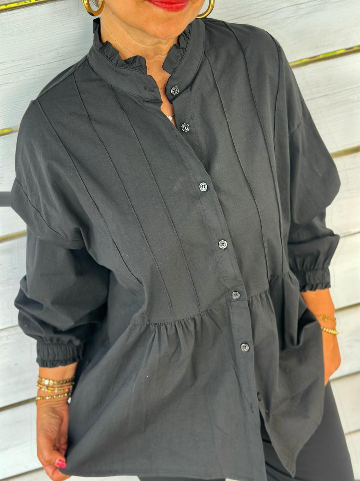 Geraffte Highlight-Bluse in Schwarz