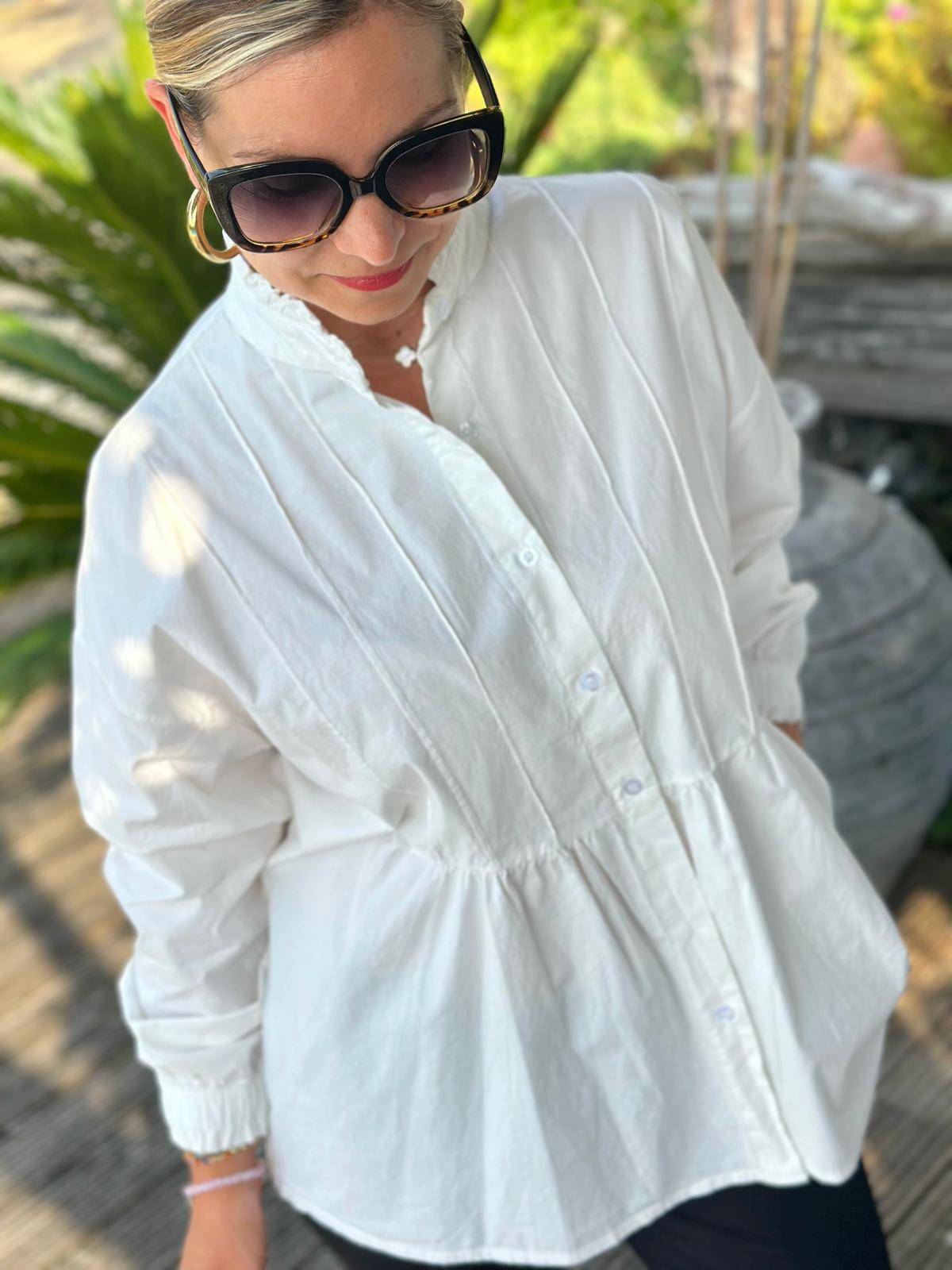 Geraffte Highlight-Bluse in Weiss